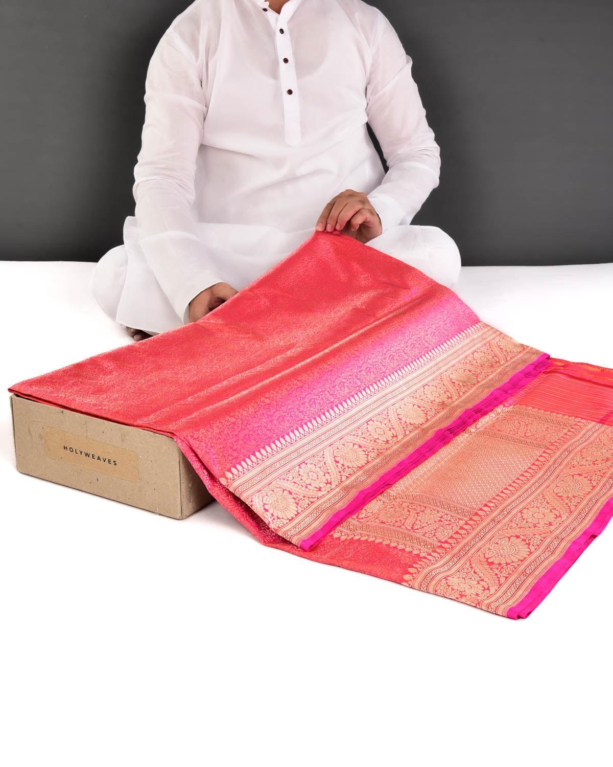 Pink Banarasi Maheen Jaal Gold Zari Brocade Handwoven Katan Silk Saree - By HolyWeaves, Benares