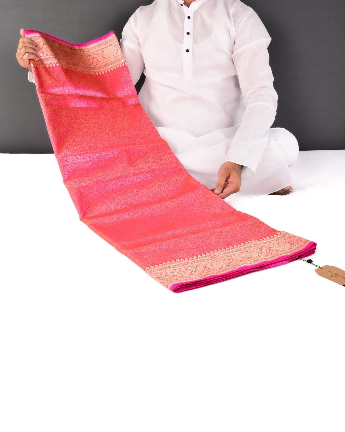 Pink Banarasi Maheen Jaal Gold Zari Brocade Handwoven Katan Silk Saree - By HolyWeaves, Benares