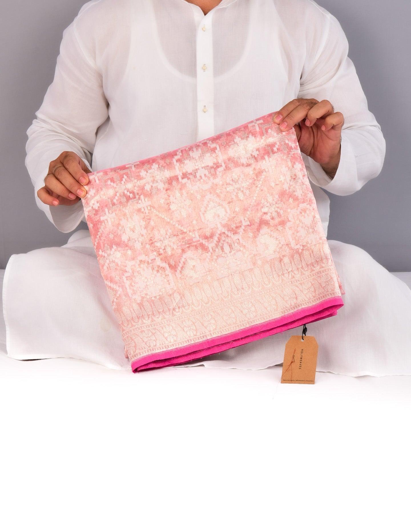 Pink Banarasi Patola Alfi Cutwork Brocade Handwoven Kora Tissue Saree - By HolyWeaves, Benares