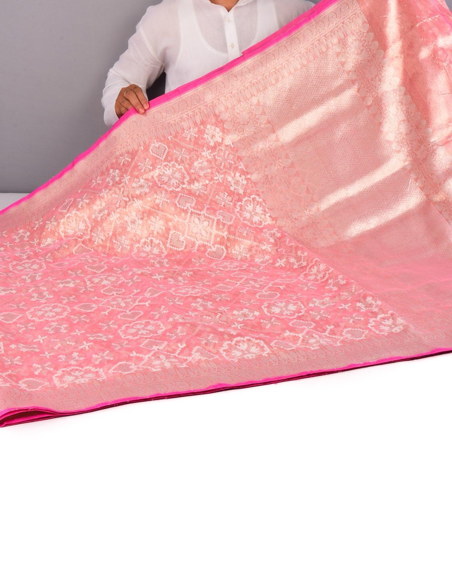 Pink Banarasi Patola Alfi Cutwork Brocade Handwoven Kora Tissue Saree - By HolyWeaves, Benares