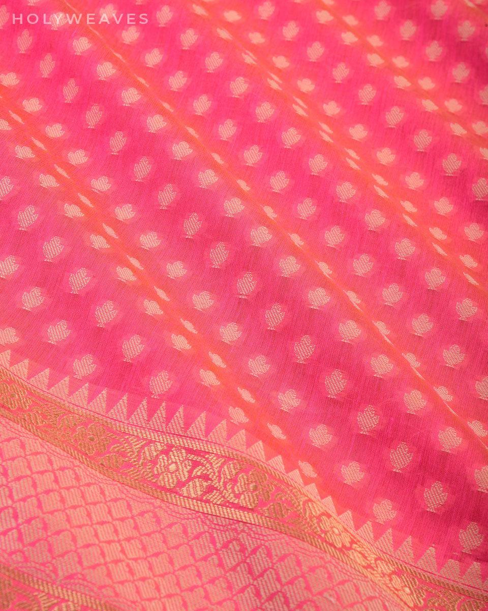Pink Banarasi Resham Buti Cutwork Brocade Woven Cotton Silk Saree - By HolyWeaves, Benares
