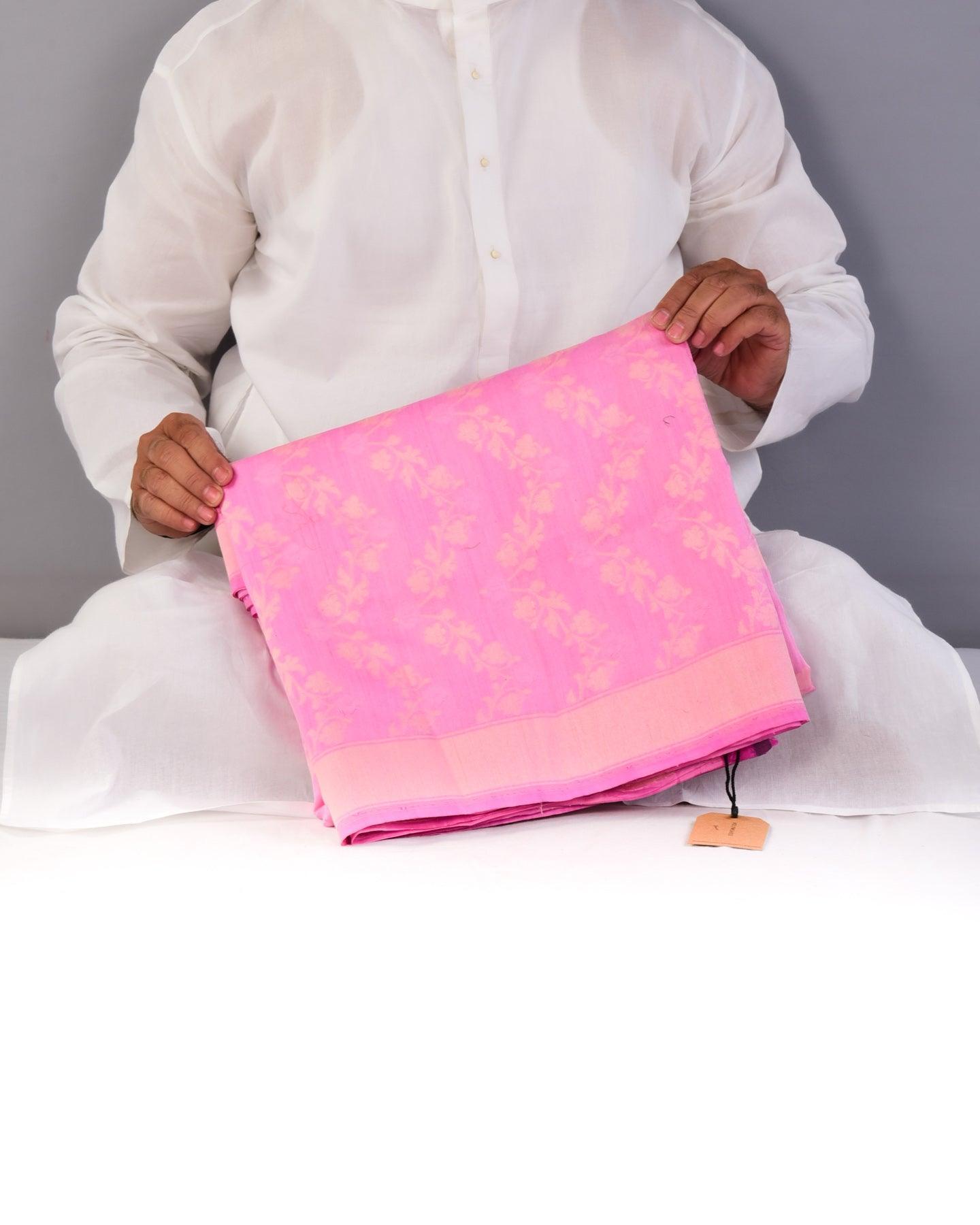 Pink Banarasi Resham Leheriya Cutwork Brocade Handwoven Cotton Silk Saree - By HolyWeaves, Benares