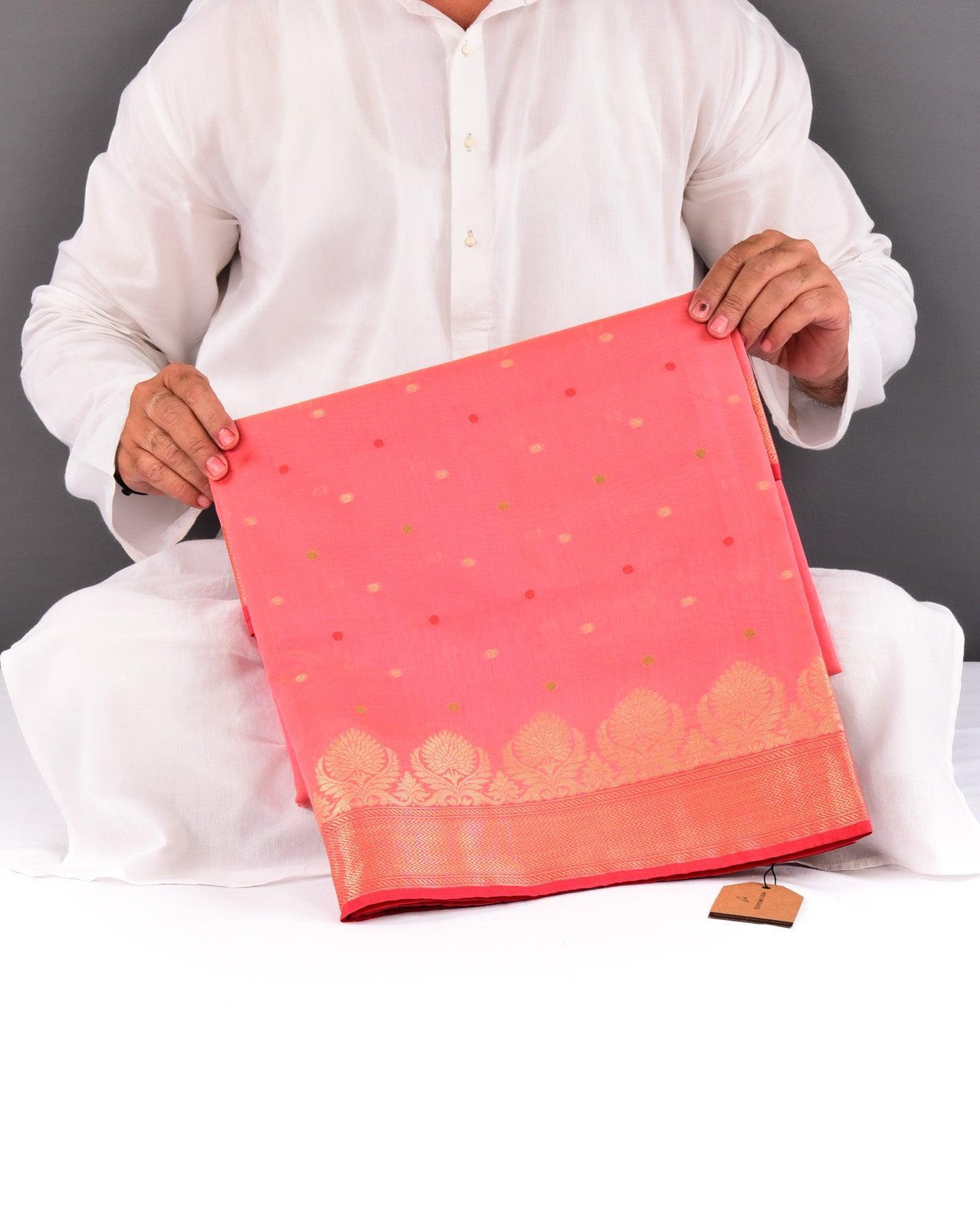 Pink Banarasi Resham Polka Buti Cutwork Brocade Woven Cotton Silk Saree - By HolyWeaves, Benares