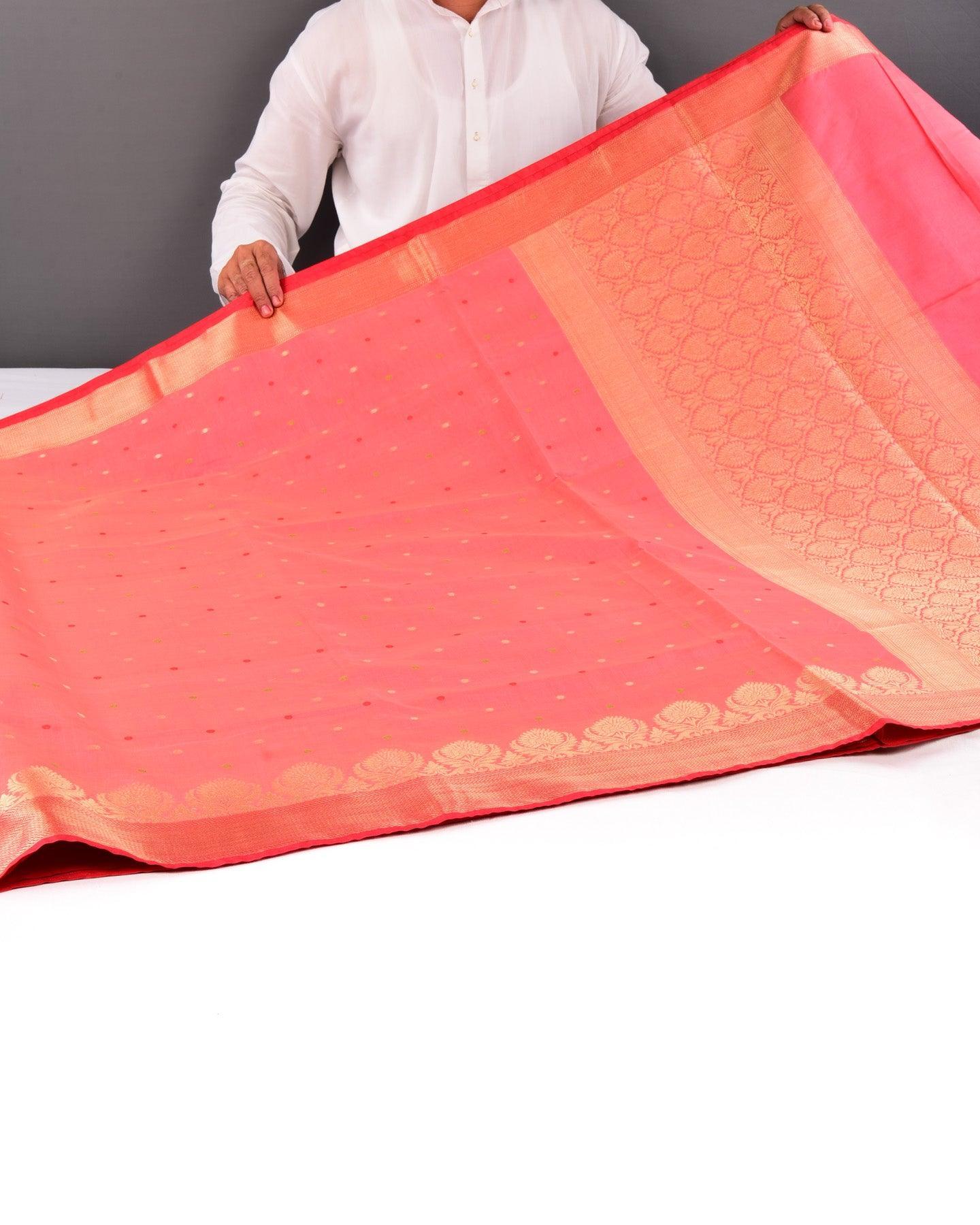 Pink Banarasi Resham Polka Buti Cutwork Brocade Woven Cotton Silk Saree - By HolyWeaves, Benares