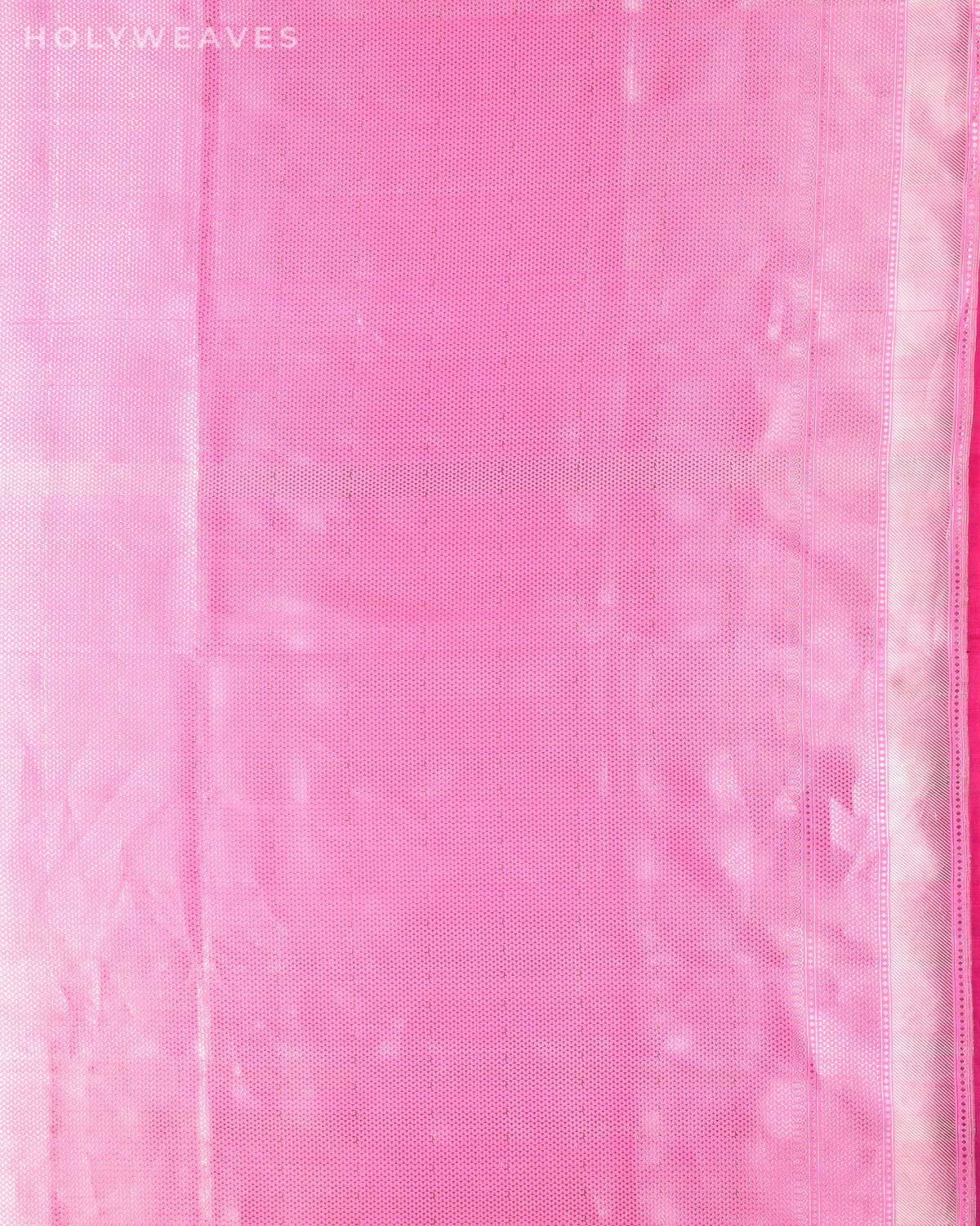 Pink Banarasi Silver Polka Buti Cutwork Brocade Handwoven Katan Silk Saree with Koniya Kairi Buta - By HolyWeaves, Benares