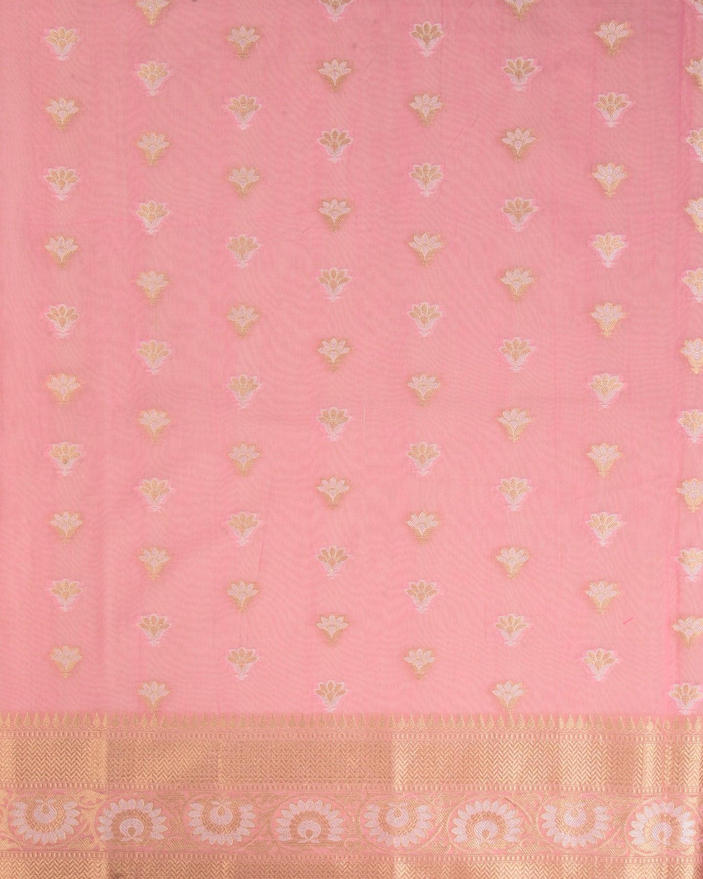 Pink Banarasi Sona Rupa Zari Cutwork Brocade Woven Cotton Silk Saree - By HolyWeaves, Benares