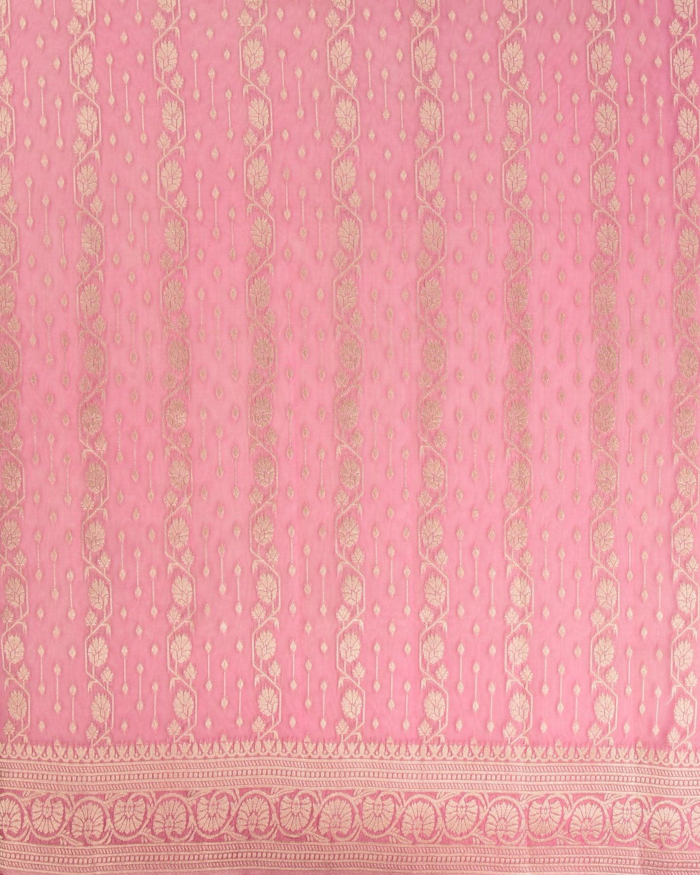 Pink Banarasi Sona Zari Cutwork Brocade Handwoven Kora Silk Saree - By HolyWeaves, Benares