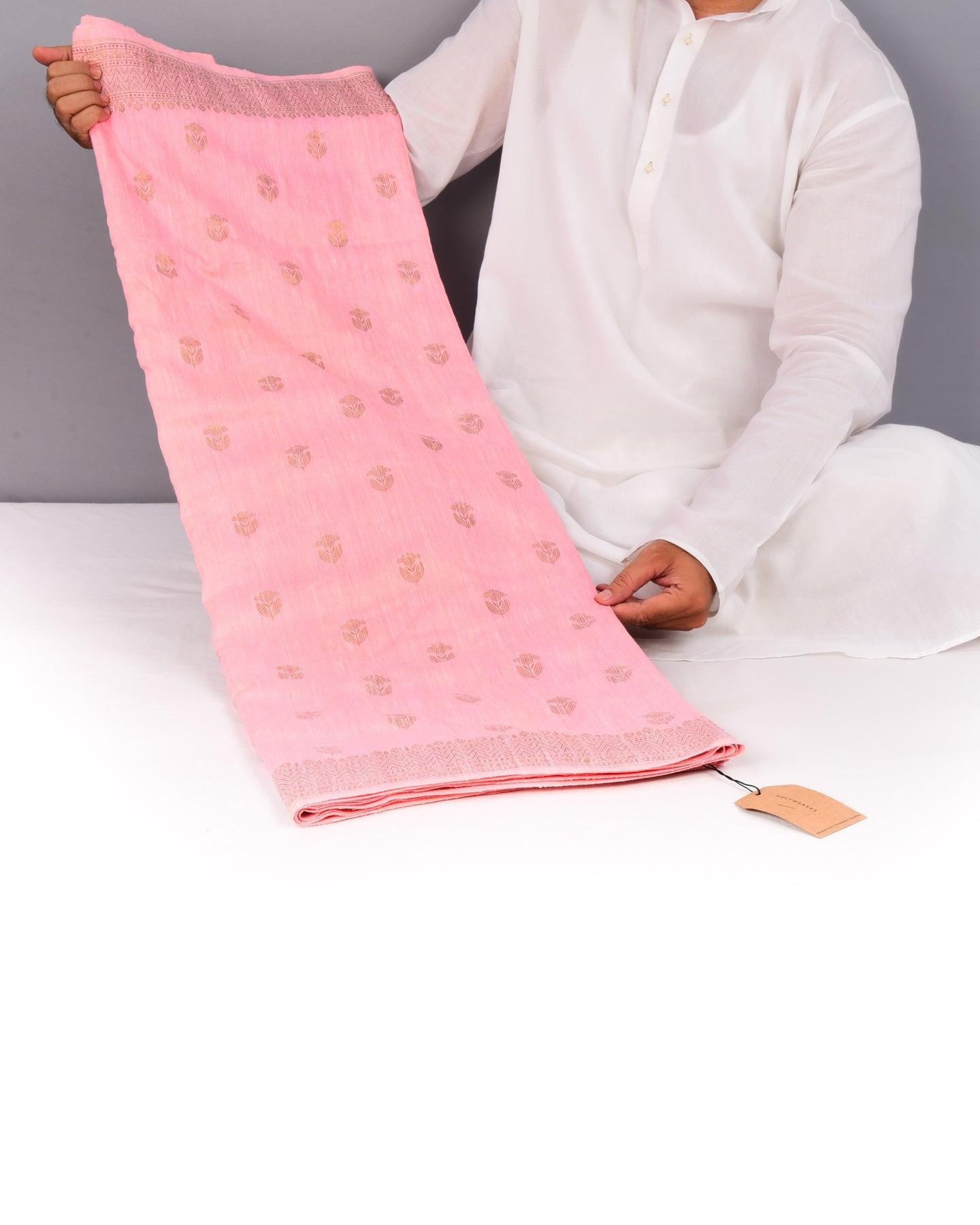 Pink Banarasi Textured Buti Cutwork Brocade Woven Raw Silk Saree - By HolyWeaves, Benares