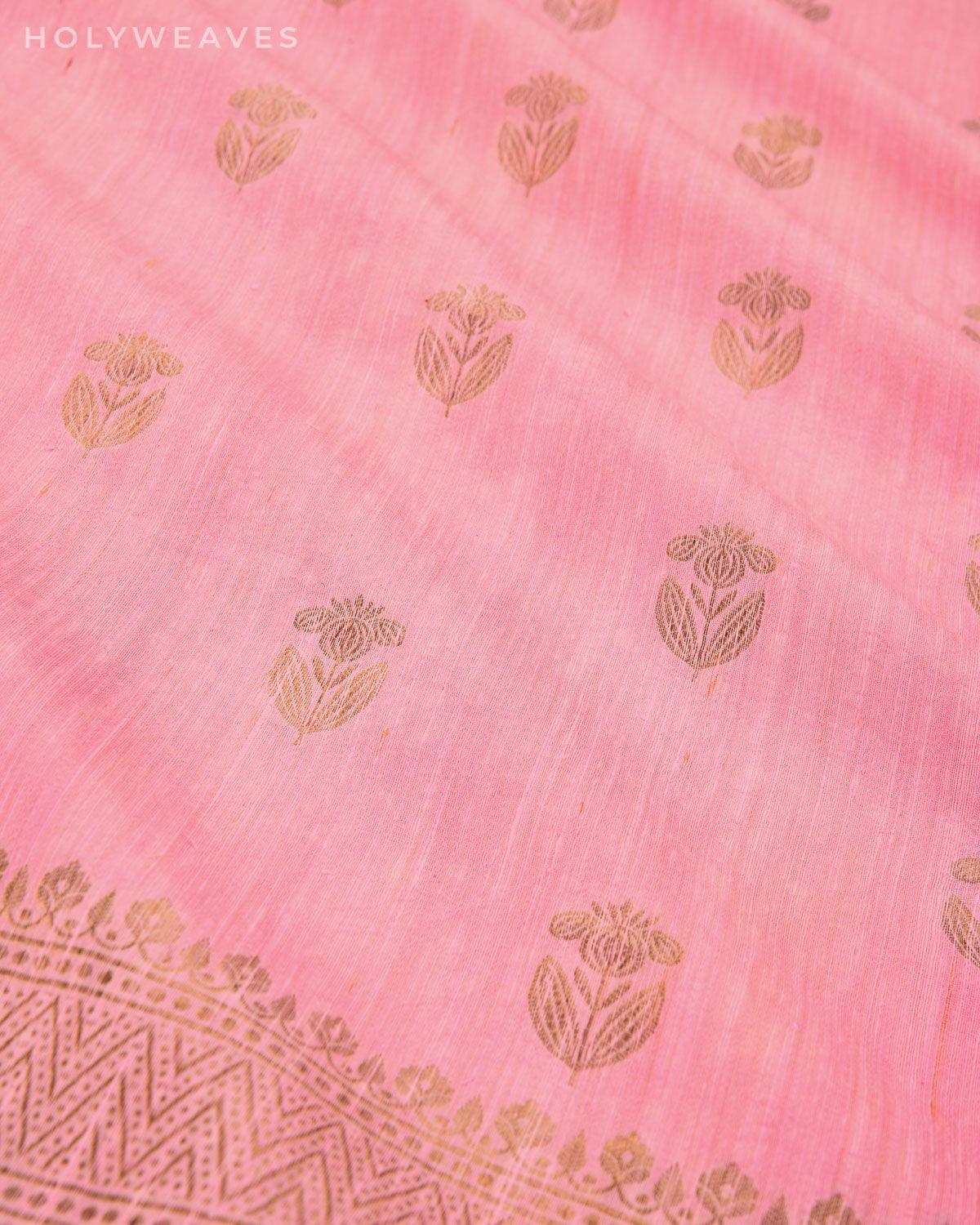 Pink Banarasi Textured Buti Cutwork Brocade Woven Raw Silk Saree - By HolyWeaves, Benares