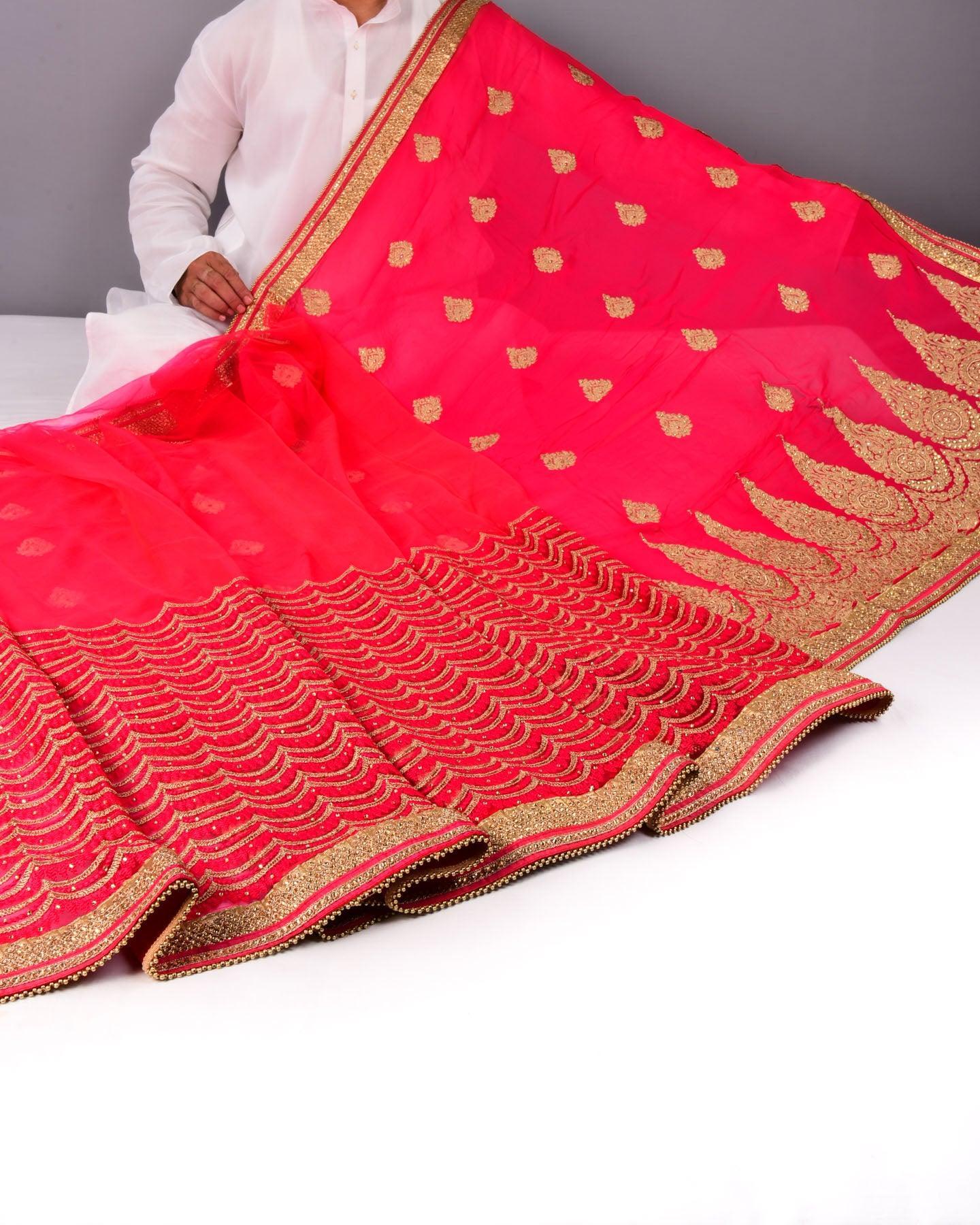 Pink Georgette Embroidered Saree - By HolyWeaves, Benares
