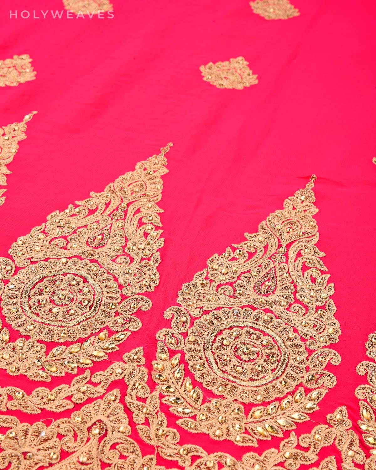 Pink Georgette Embroidered Saree - By HolyWeaves, Benares