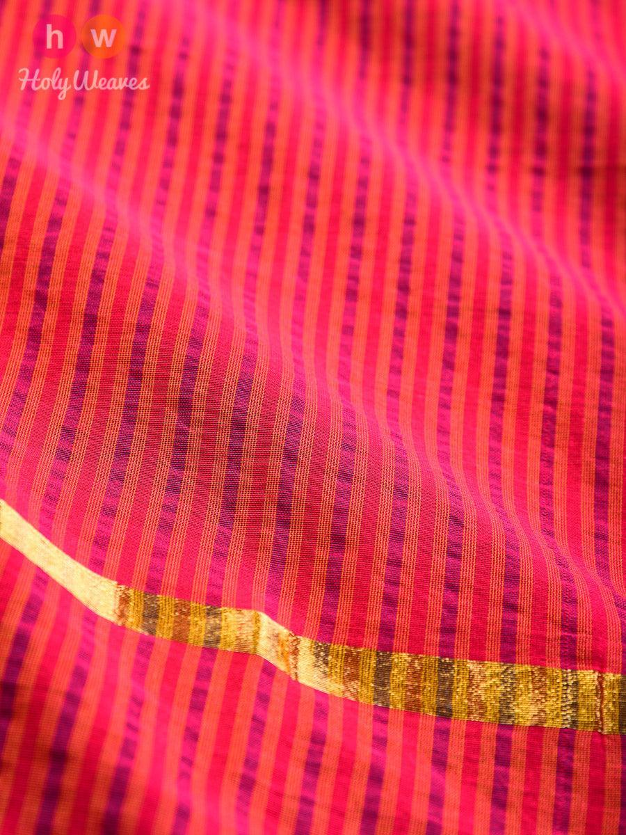 Pink Gingham Stripes Woven Cotton Silk Dupatta - By HolyWeaves, Benares