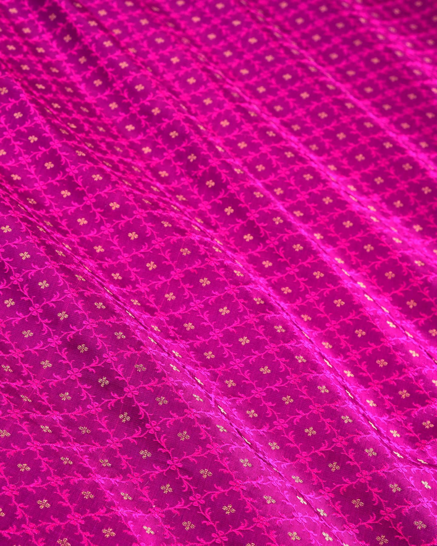 Pink On Purple Banarasi Tanchoi Brocade Handwoven Katan Silk Fabric - By HolyWeaves, Benares