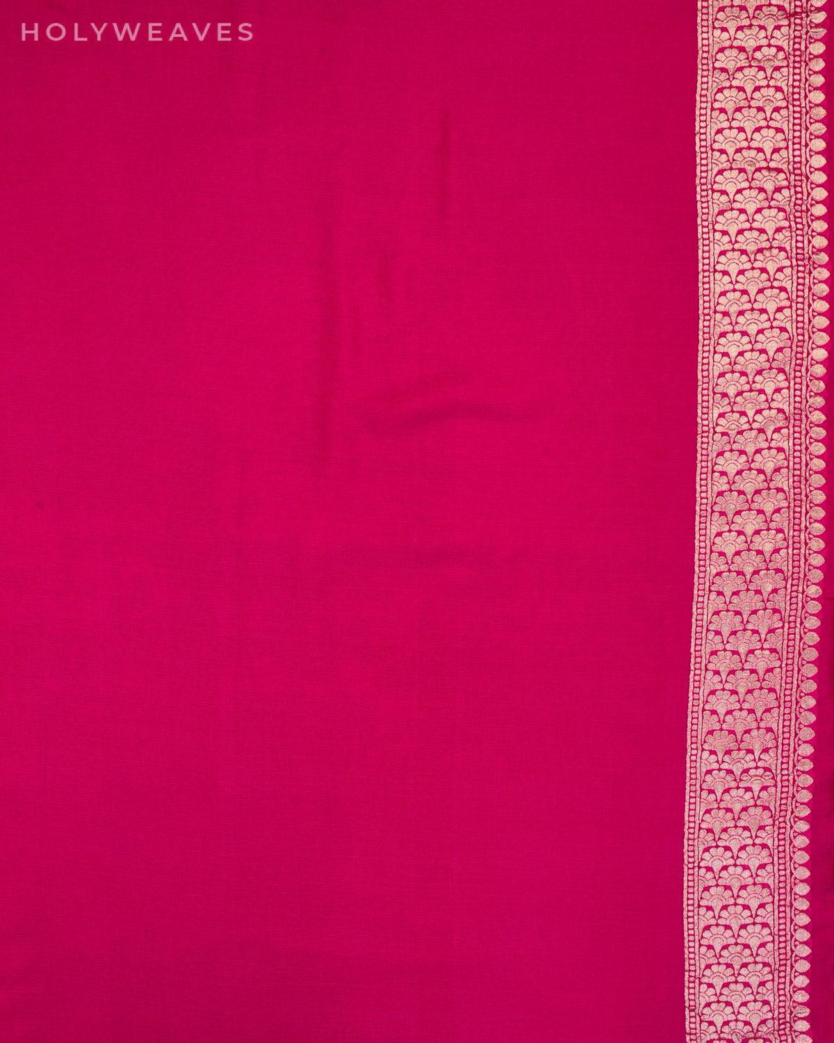 Pink On White Banarasi Brocade Stripes Cutwork Brocade Handwoven Khaddi Georgette Saree with Contrast Border Pallu - By HolyWeaves, Benares