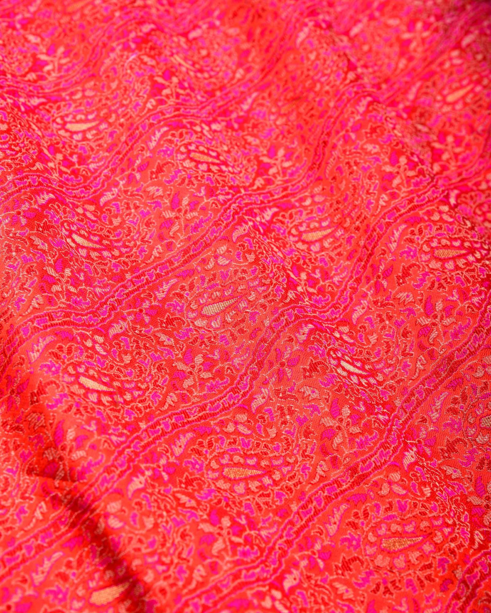 Pink Orange Banarasi Tehra Jamawar Brocade Handwoven Katan Silk Fabric - By HolyWeaves, Benares