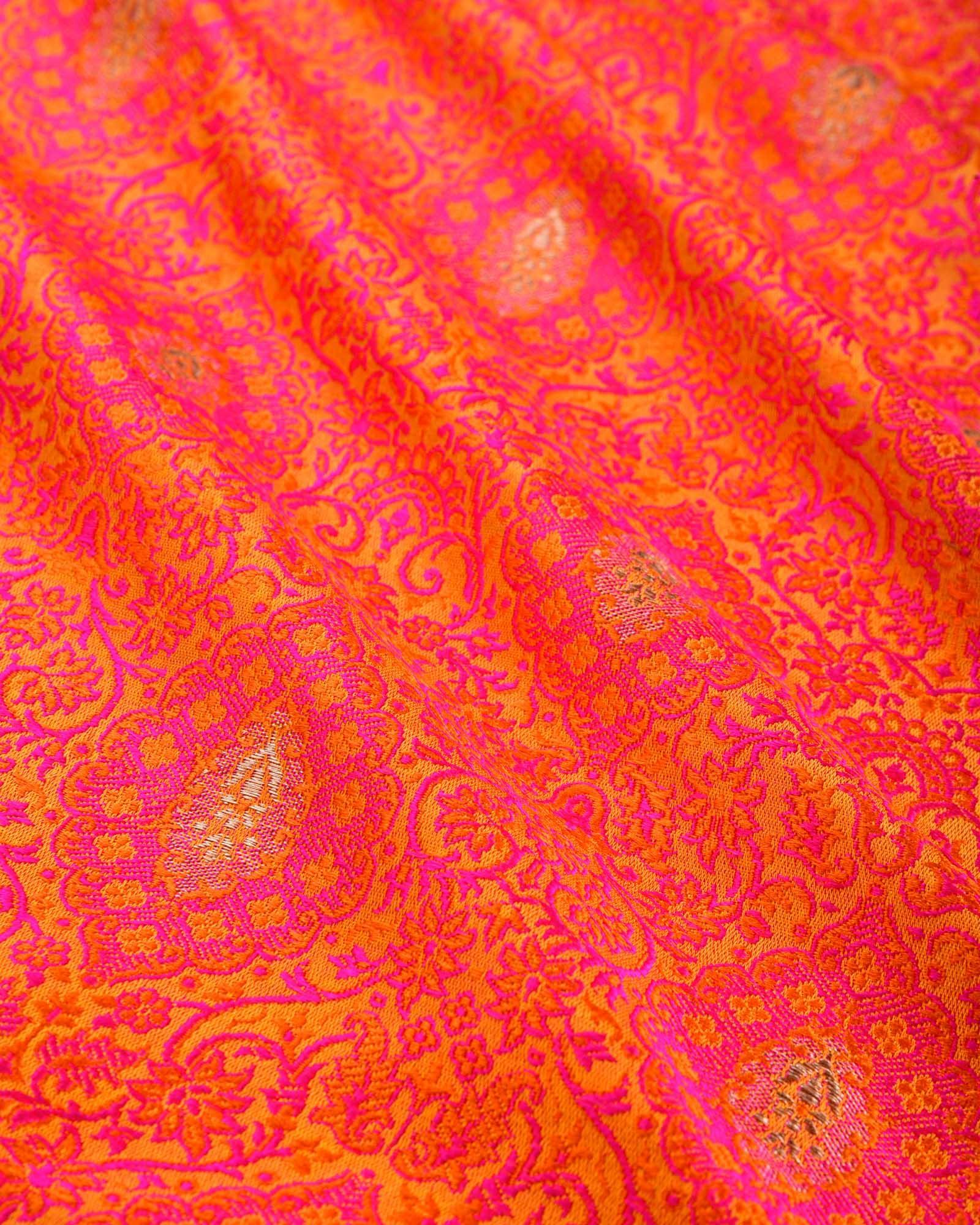 Pink Orange Tanchoi Brocade Handwoven Pure Silk Pocket Square For Men - By HolyWeaves, Benares