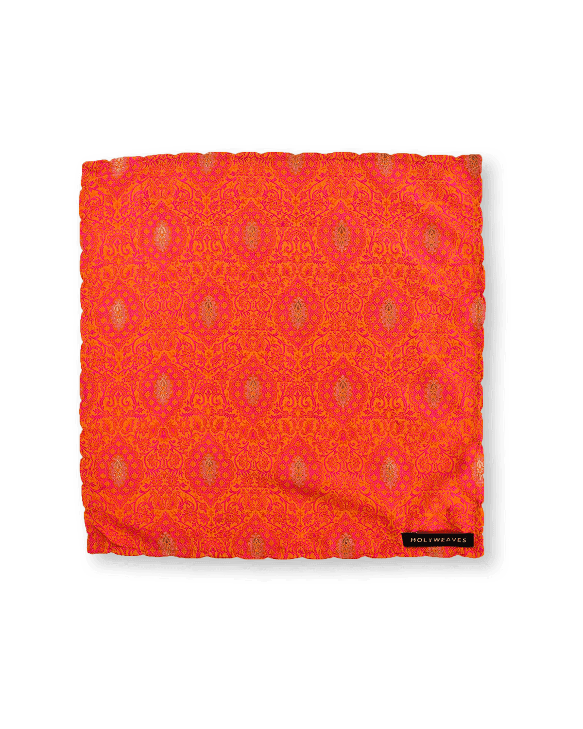 Pink Orange Tanchoi Brocade Handwoven Pure Silk Pocket Square For Men - By HolyWeaves, Benares