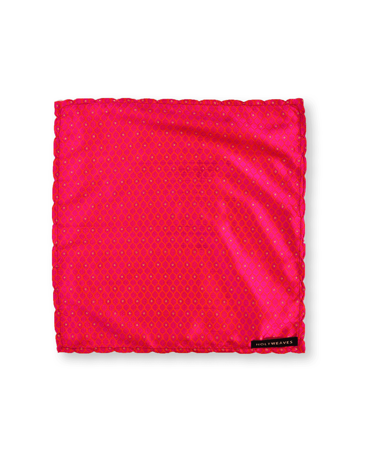 Pink-Orange Tanchoi Brocade Handwoven Pure Silk Pocket Square For Men - By HolyWeaves, Benares