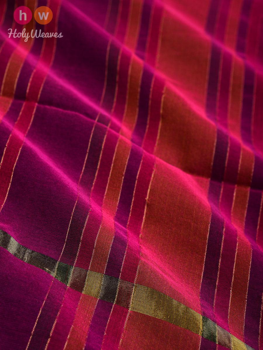 Pink Zari Pin Stripes Woven Poly Cotton Silk Dupatta - By HolyWeaves, Benares