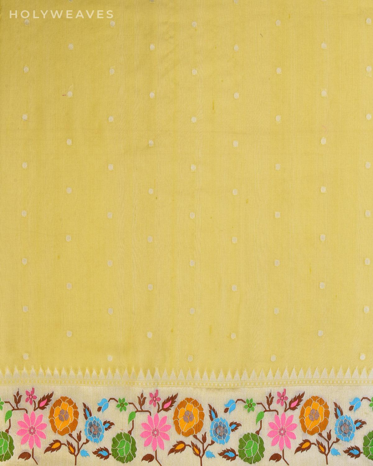 Pista Green Banarasi Multi-color Meena Border Pallu Cutwork Brocade Handwoven Kora Silk Saree - By HolyWeaves, Benares