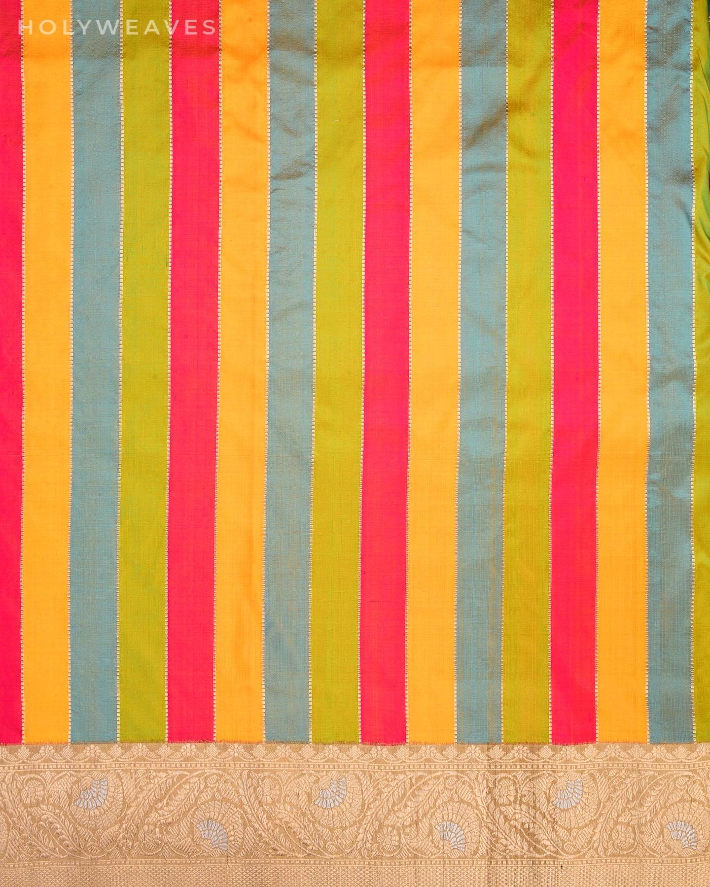 Poppins Multi-color Rangkaat Banarasi Kadhuan Brocade Handwoven Katan Silk Saree with Tasar Brocade Border Pallu - By HolyWeaves, Benares
