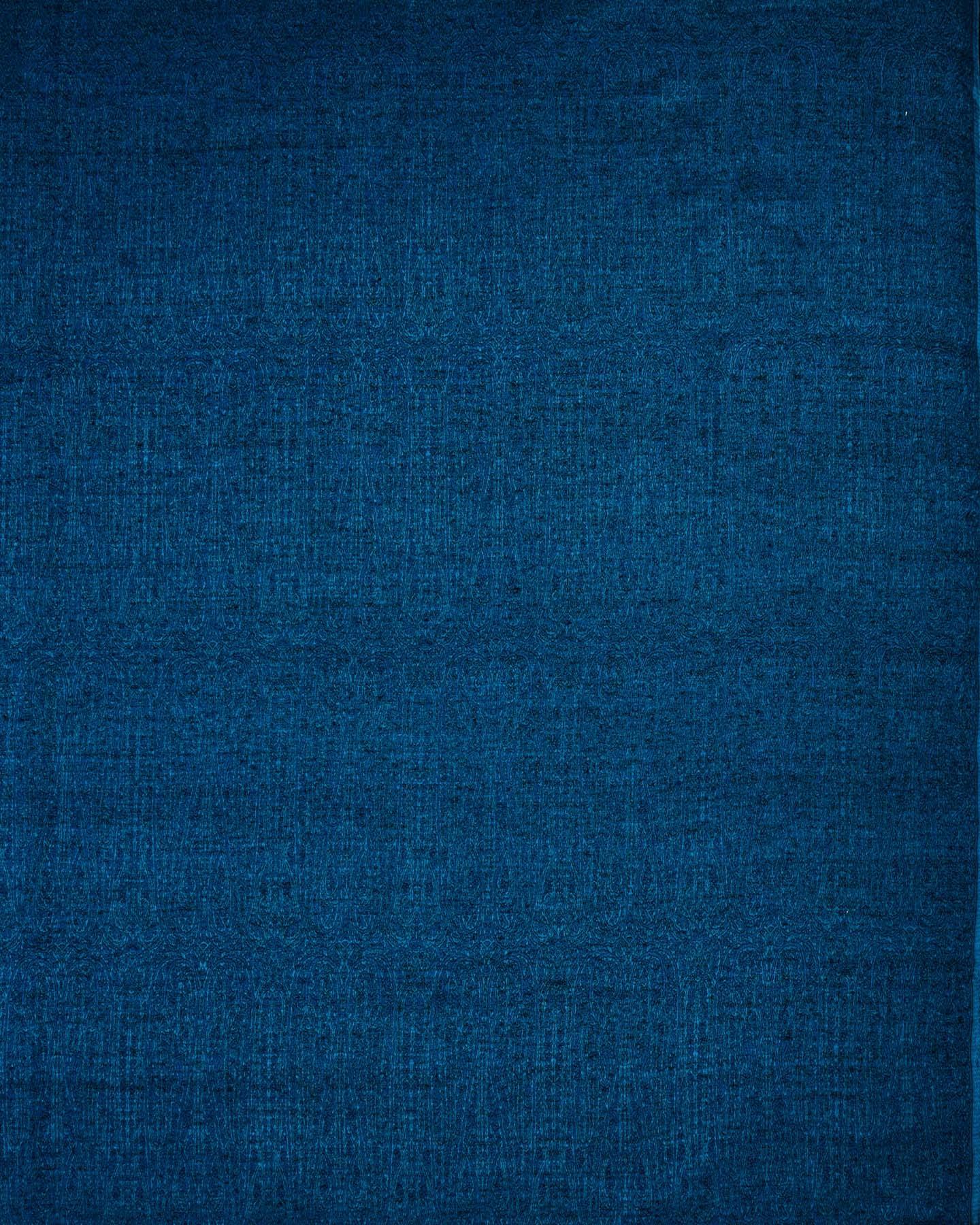 Prussian Blue Banarasi Alfi Long Paisley Jamawar Handwoven Silk-wool Shawl - By HolyWeaves, Benares
