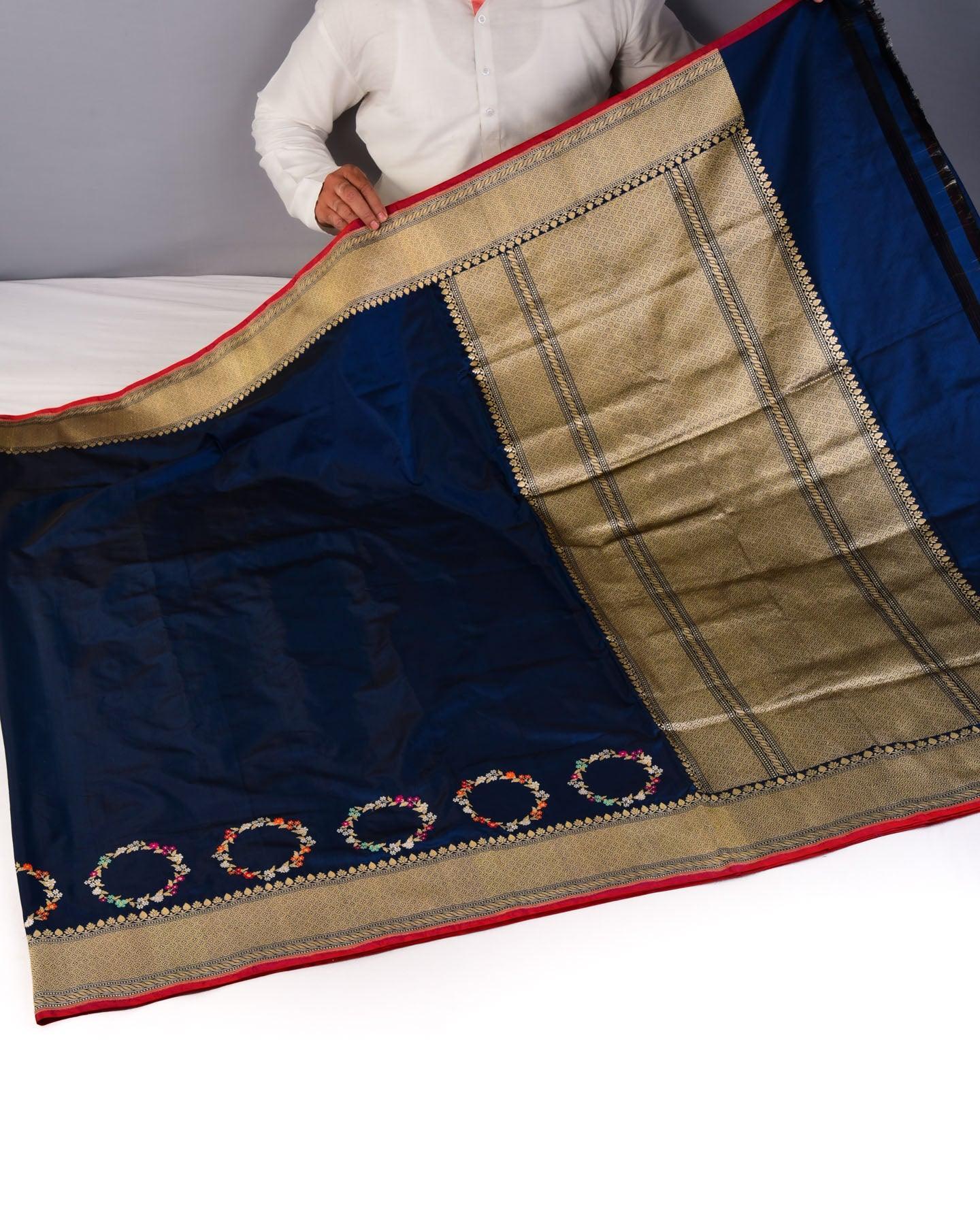 Prussian Blue Banarasi Meenedar Kangan Weave Kadhuan Brocade Handwoven Katan Silk Saree - By HolyWeaves, Benares