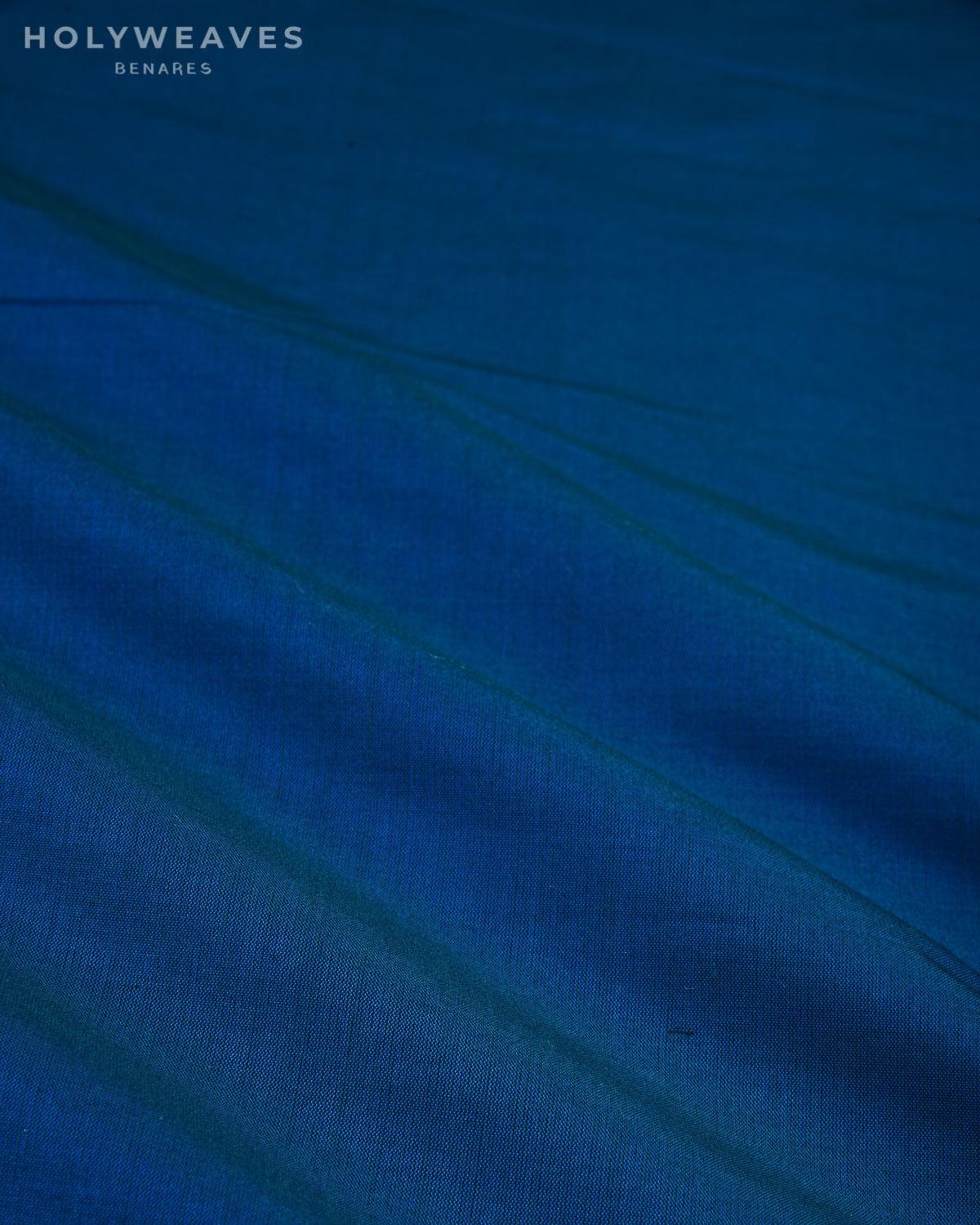 Prussian Blue Banarasi Plain Woven Spun Silk Fabric - By HolyWeaves, Benares