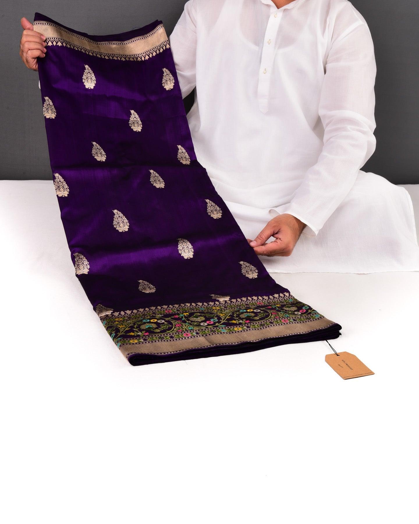 Purple Banarasi Alfi Buta & Tehri Bel Kadhuan Brocade Handwoven Katan Silk Saree - By HolyWeaves, Benares