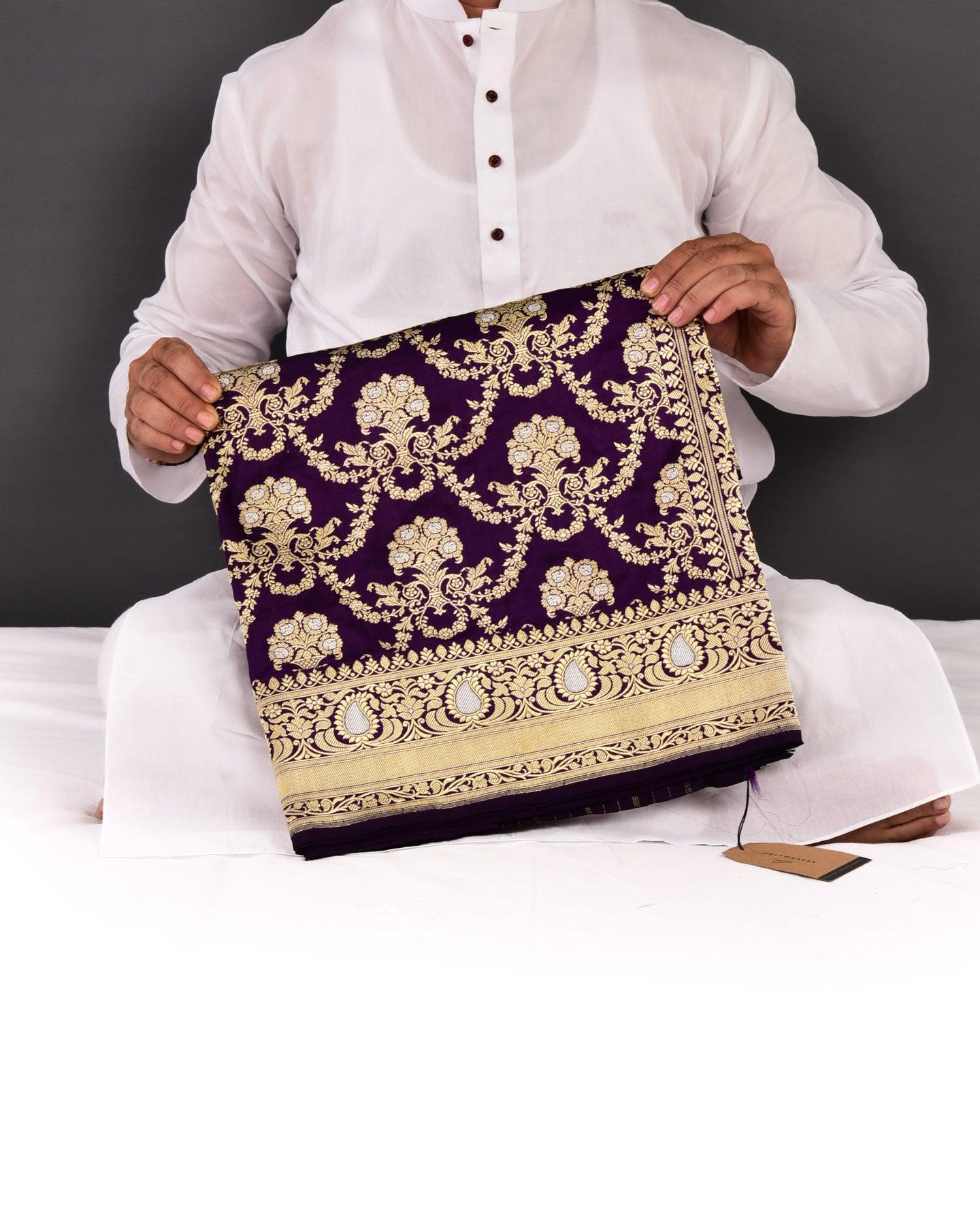 Purple Banarasi Alfi Sona Rupa All-Over Kadhuan Brocade Handwoven Katan Silk Saree - By HolyWeaves, Benares