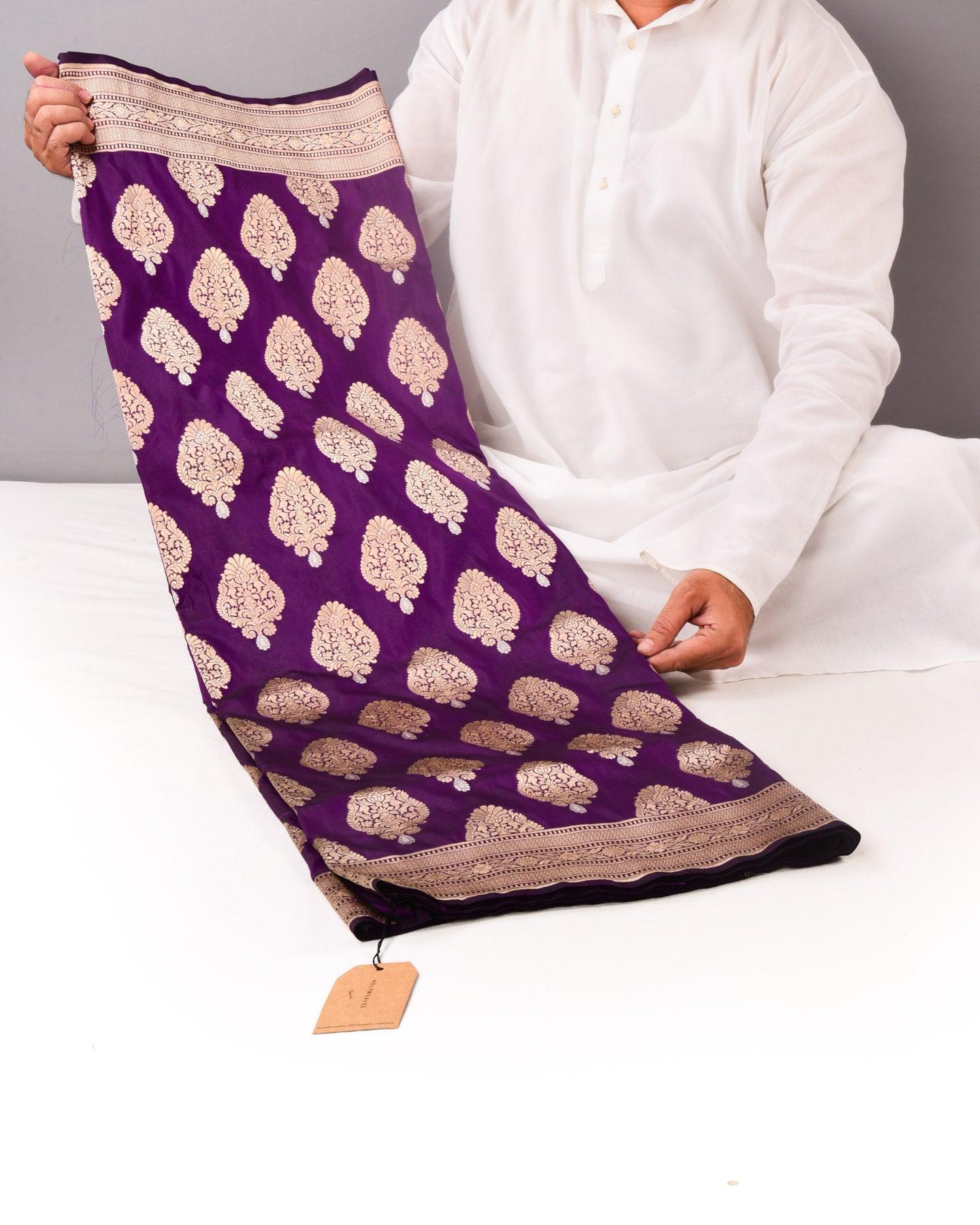 Purple Banarasi Alfi Sona Rupa Buta Cutwork Brocade Handwoven Katan Silk Saree - By HolyWeaves, Benares