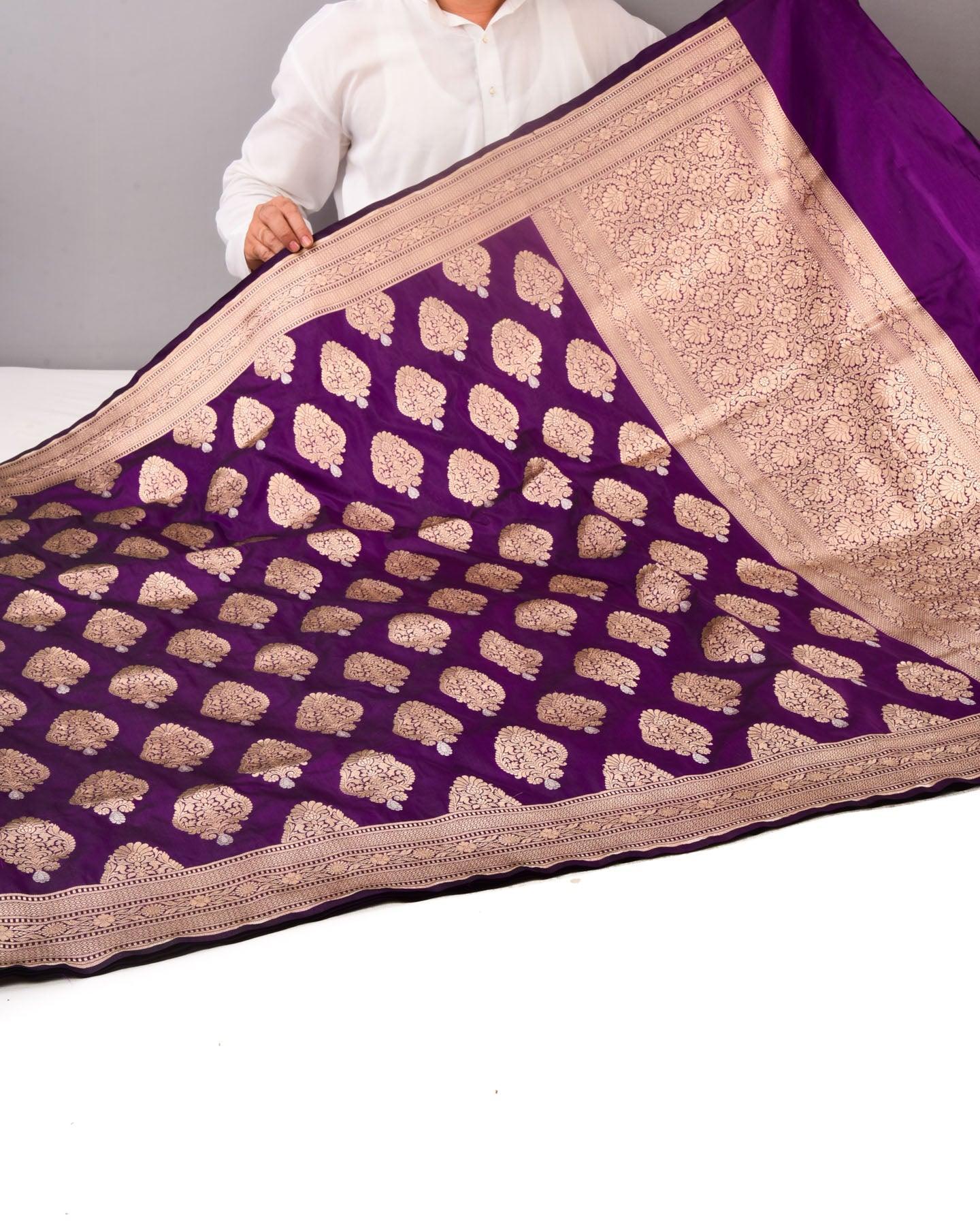 Purple Banarasi Alfi Sona Rupa Buta Cutwork Brocade Handwoven Katan Silk Saree - By HolyWeaves, Benares