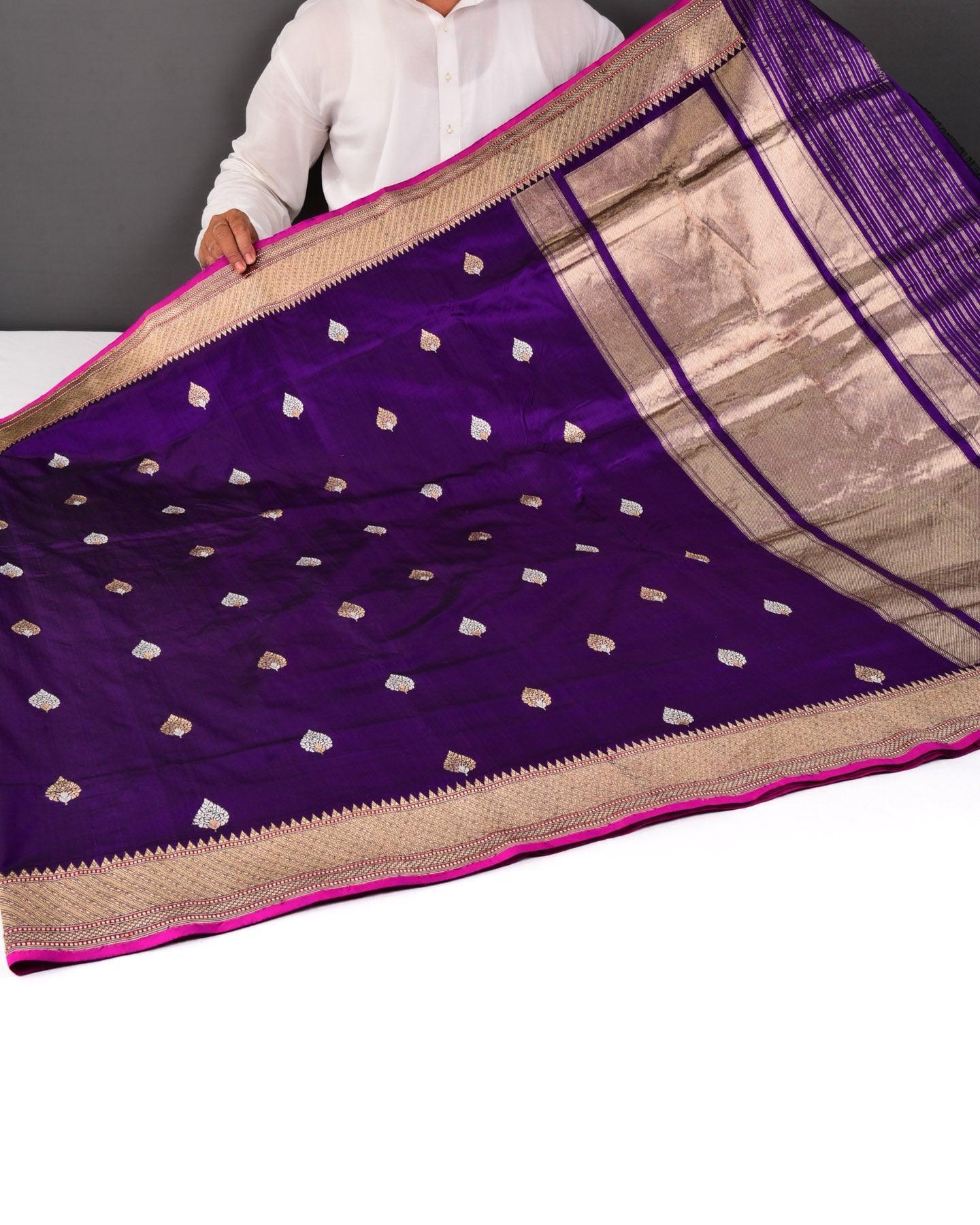 Purple Banarasi Alfi Sona Rupa Buta Kadhuan Brocade Handwoven Katan Silk Saree - By HolyWeaves, Benares