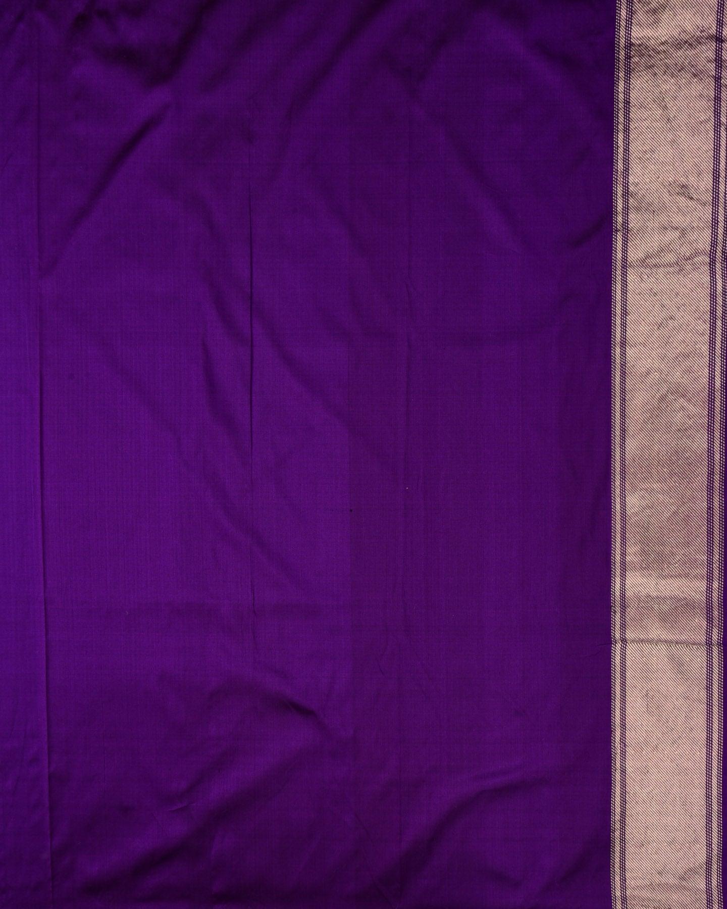 Purple Banarasi Alfi Sona Rupa Buta Kadhuan Brocade Handwoven Katan Silk Saree - By HolyWeaves, Benares