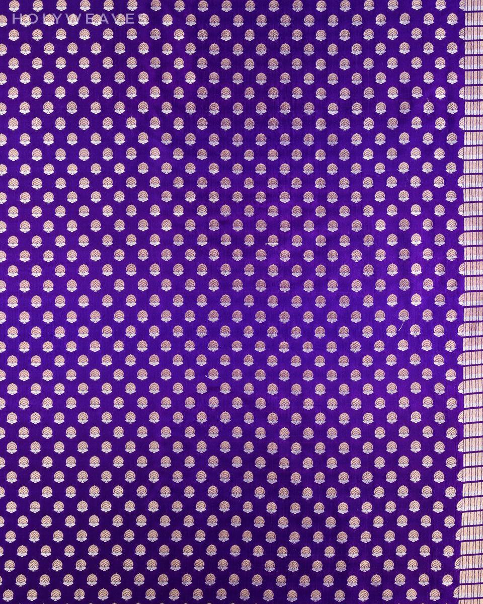 Purple Banarasi Alfi Sona Rupa Buti Cutwork Brocade Handwoven Katan Silk Fabric - By HolyWeaves, Benares