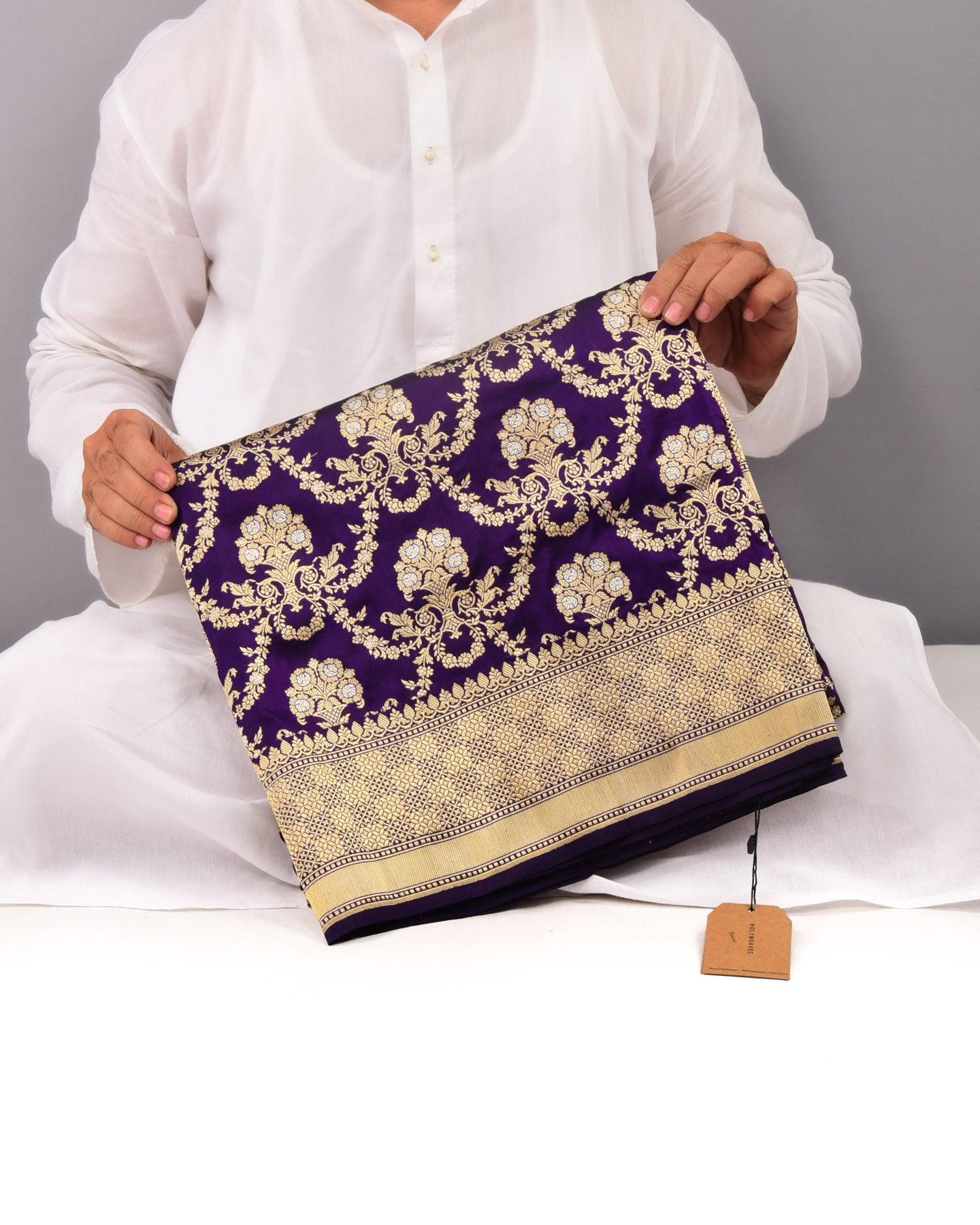 Purple Banarasi Alfi Sona Rupa Kadhuan Jaal Handwoven Katan Silk Saree - By HolyWeaves, Benares