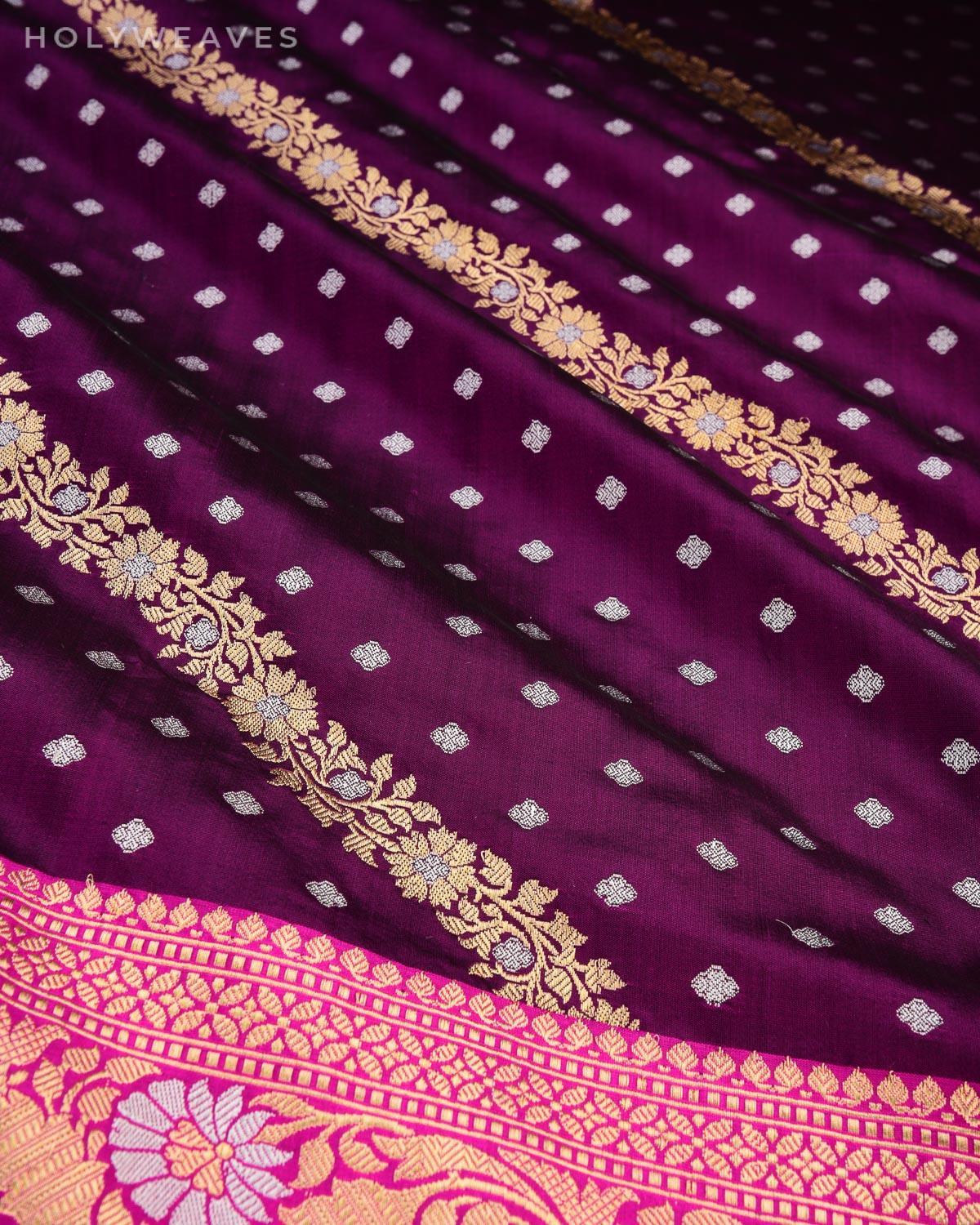 Purple Banarasi Alfi Sona Rupa Leheriya Kadhuan Brocade Handwoven Katan Silk Dupatta - By HolyWeaves, Benares