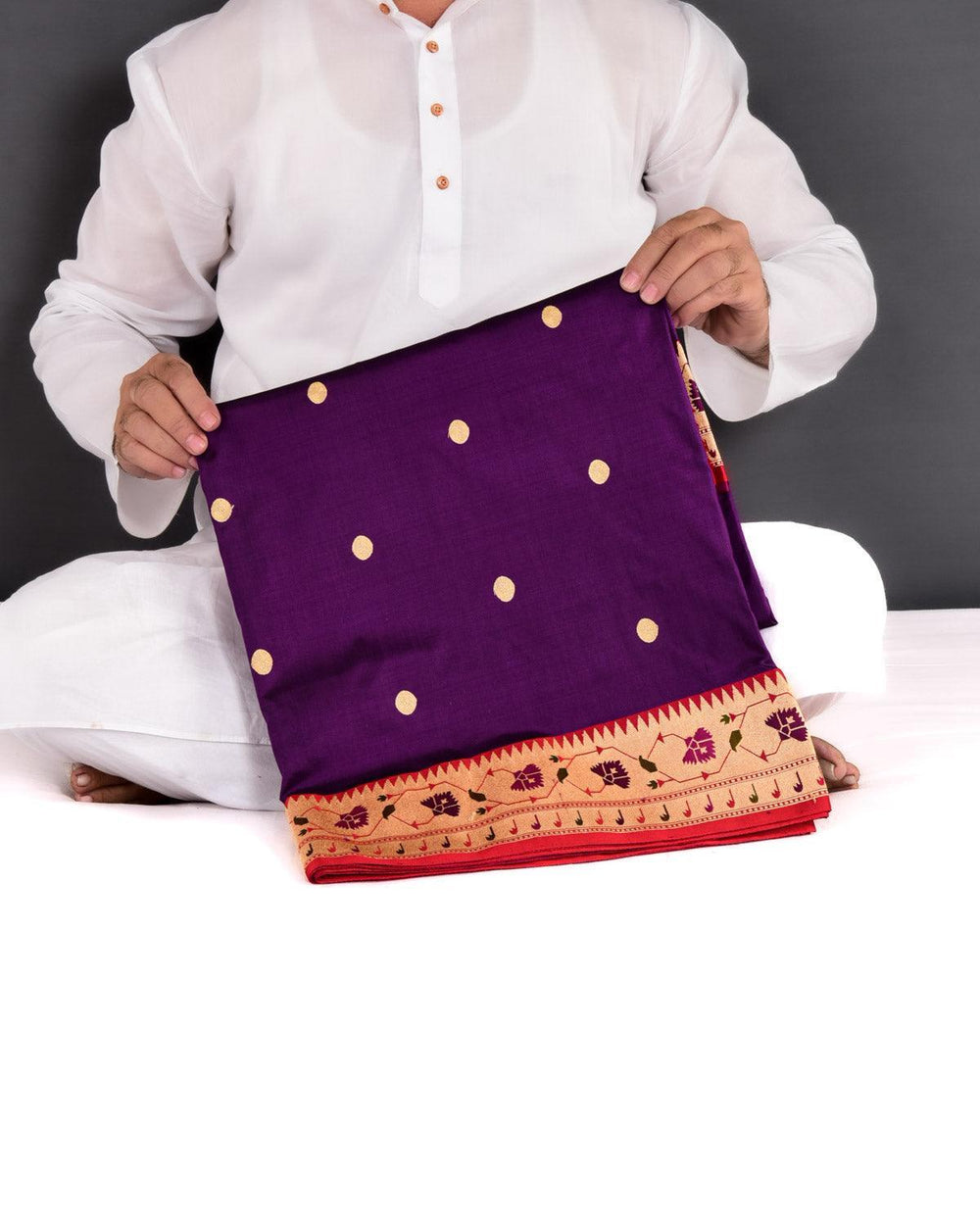 Purple Banarasi Asharfi Buti With Paithani Border Kadhuan Brocade Hand