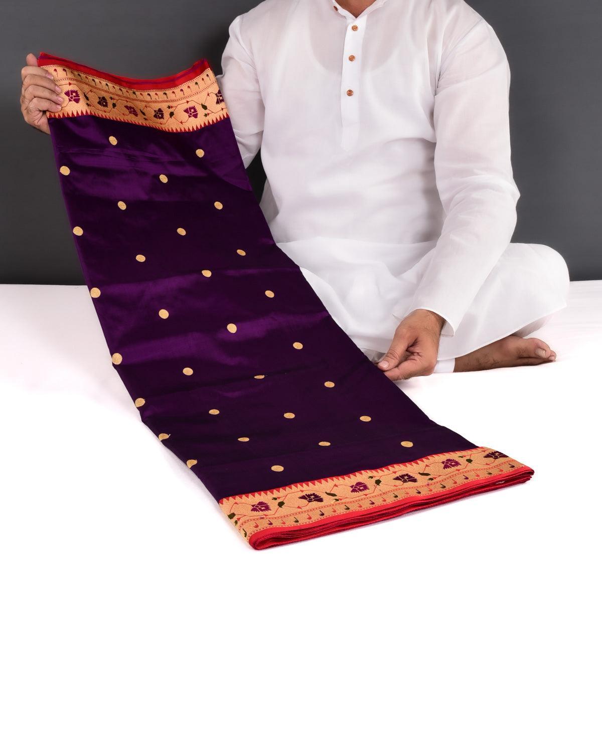 Purple Banarasi Asharfi Buti With Paithani Border Kadhuan Brocade Handwoven Katan Silk Saree - By HolyWeaves, Benares