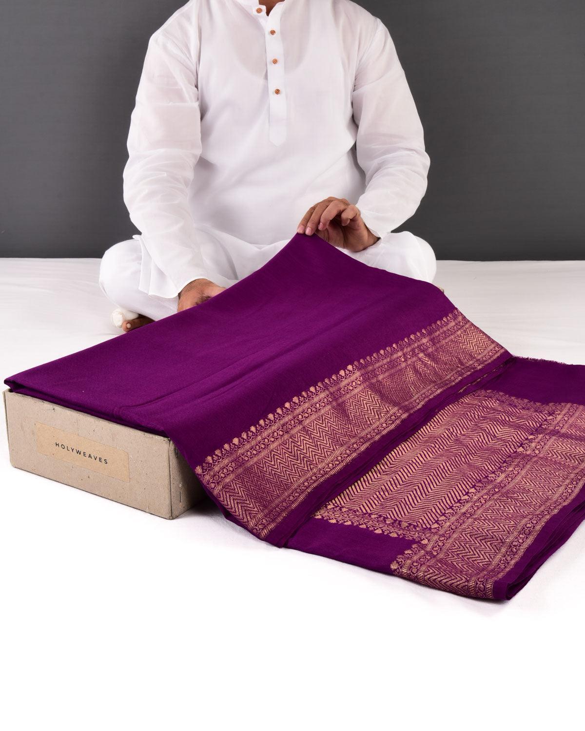 Purple Banarasi Brocade Woven Muga Silk Saree - By HolyWeaves, Benares