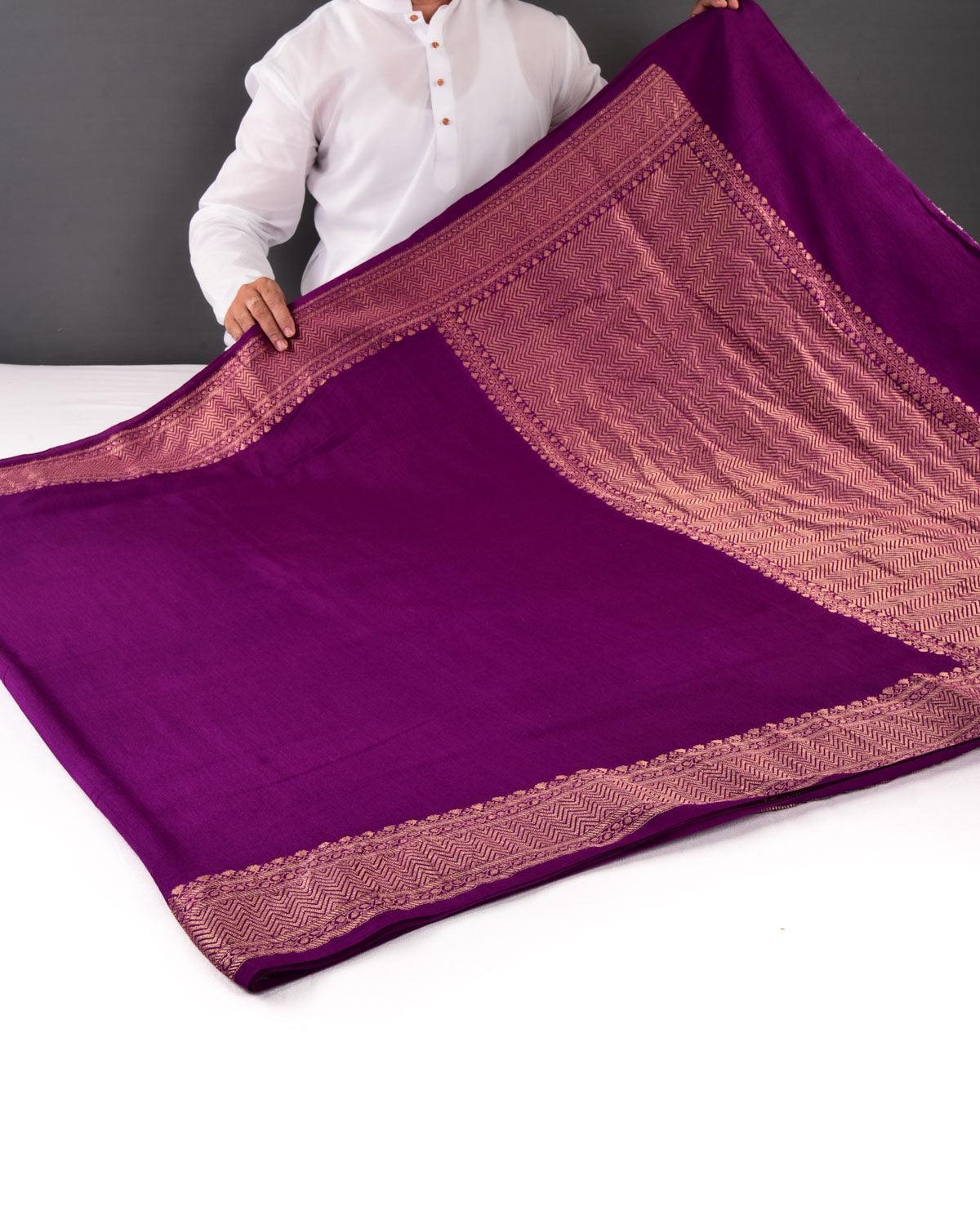 Purple Banarasi Brocade Woven Muga Silk Saree - By HolyWeaves, Benares