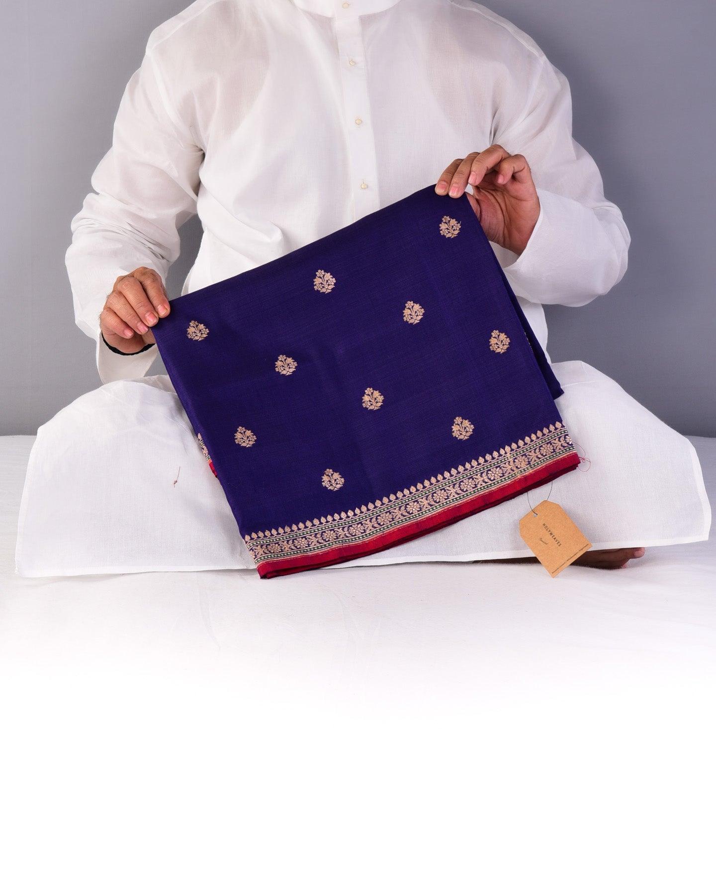 Purple Banarasi Buti Kadhuan Brocade Handwoven Cotton Silk Saree - By HolyWeaves, Benares