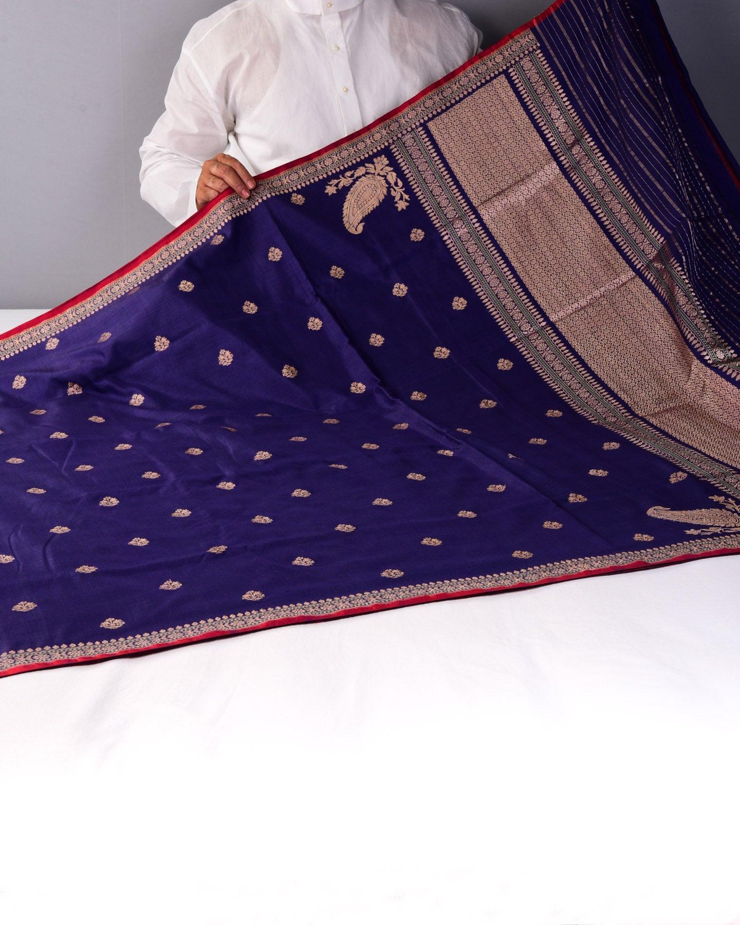 Purple Banarasi Buti Kadhuan Brocade Handwoven Cotton Silk Saree - By HolyWeaves, Benares