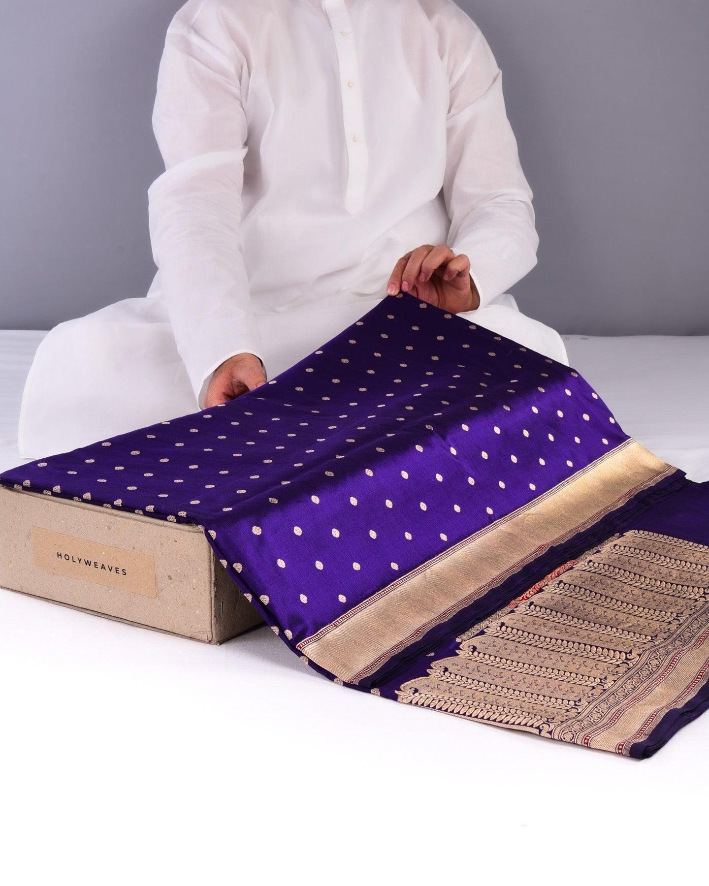 Purple Banarasi Cutwork Brocade Handwoven Katan Silk Saree - By HolyWeaves, Benares