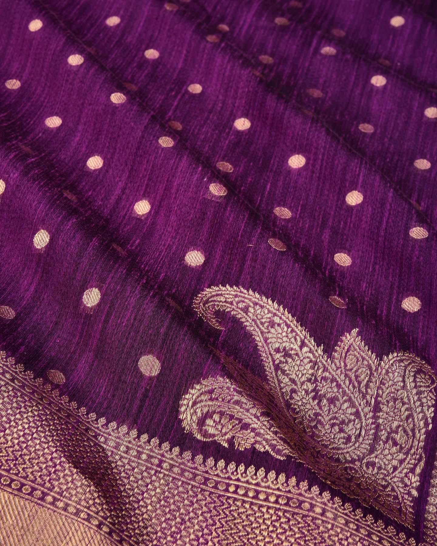 Purple Banarasi Cutwork Brocade Handwoven Raw Silk Saree with Koniya Buta - By HolyWeaves, Benares