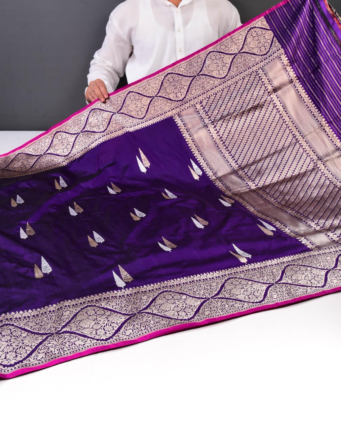 Purple Banarasi Deodara Sona-Rupa Kadhuan Brocade Handwoven Katan Silk Saree - By HolyWeaves, Benares