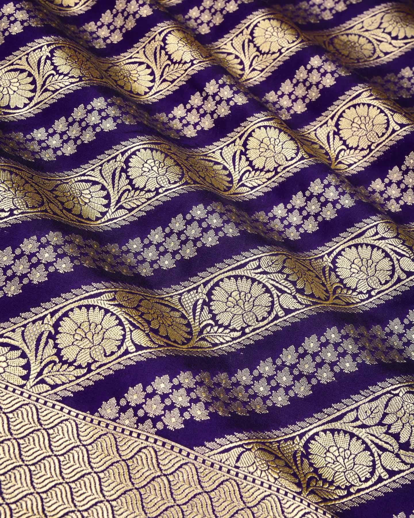 Purple Banarasi Diagonal Aada Jaal Cutwork Brocade Woven Art Silk Saree - By HolyWeaves, Benares