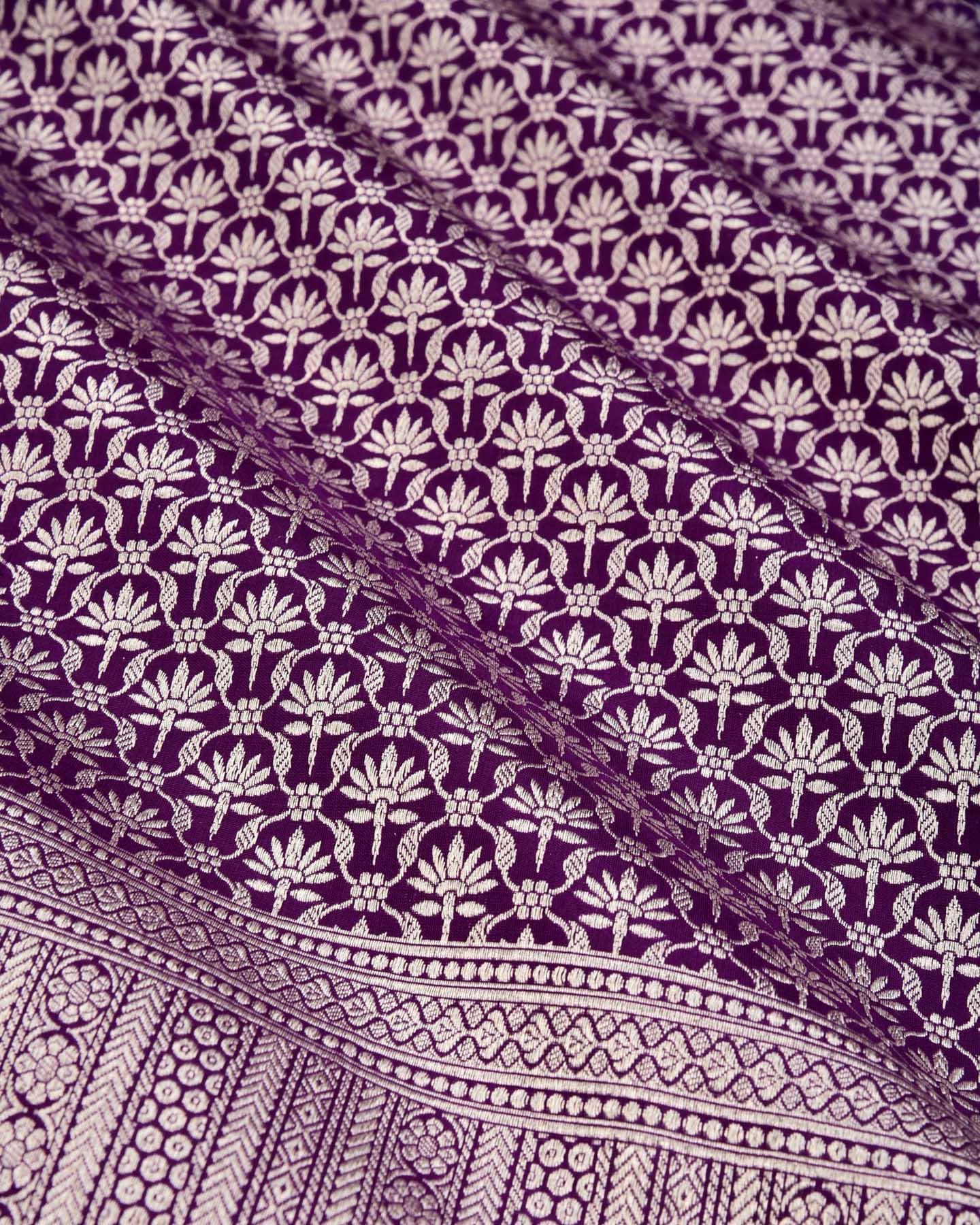 Purple Banarasi Floral Jaal Rupa Zari Brocade Handwoven Katan Silk Saree - By HolyWeaves, Benares