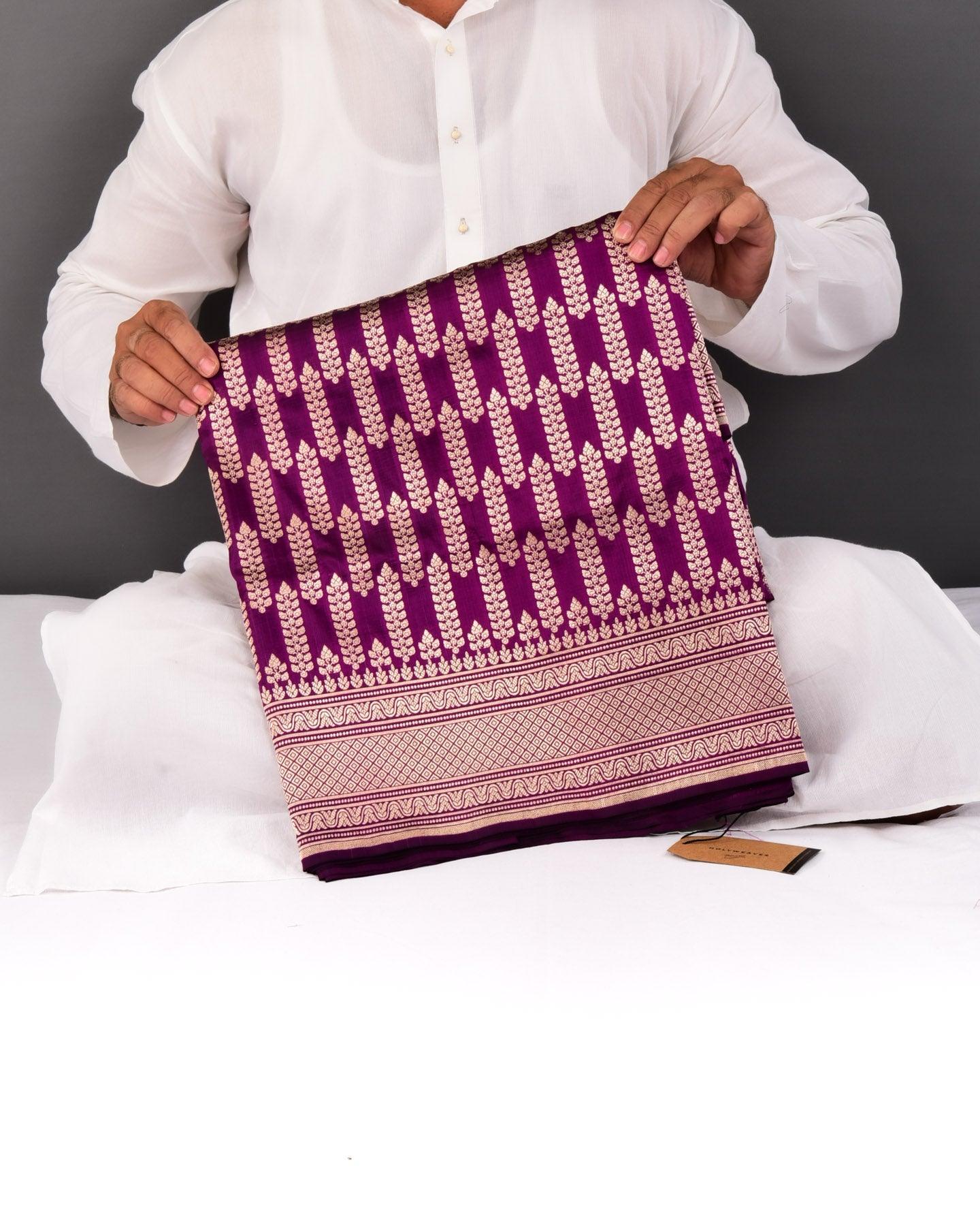 Purple Banarasi Gold Zari Buta Cutwork Brocade Handwoven Katan Silk Saree - By HolyWeaves, Benares