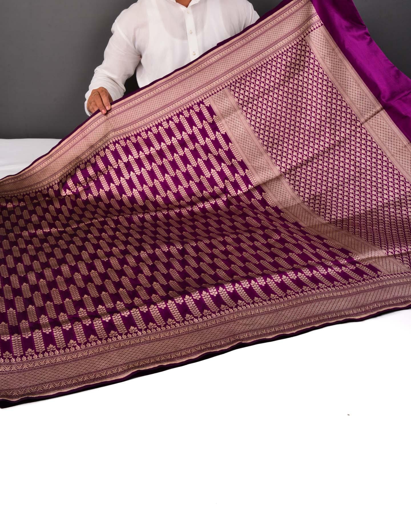 Purple Banarasi Gold Zari Buta Cutwork Brocade Handwoven Katan Silk Saree - By HolyWeaves, Benares